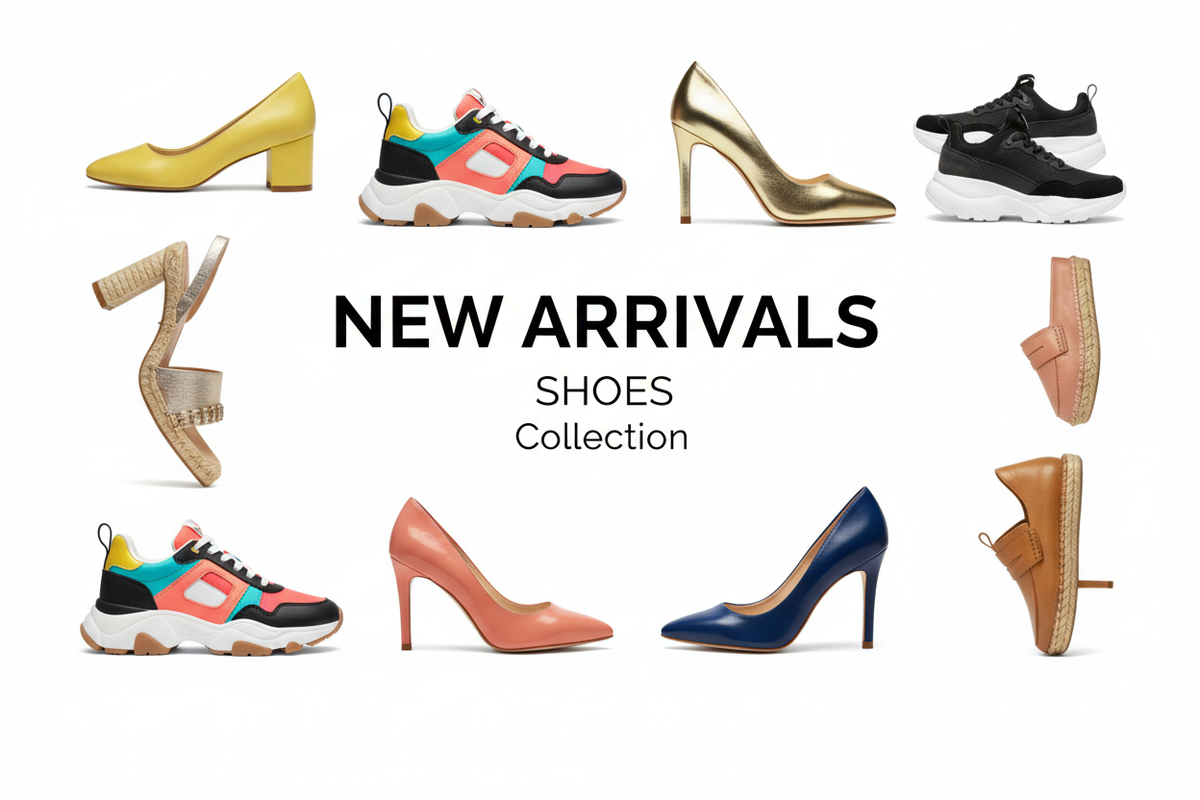 New Arrivals collection featuring a variety of women's shoes, including heels, sneakers, flats, and sandals