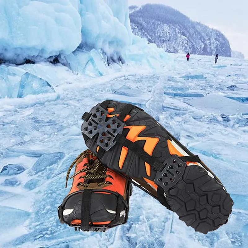 1 Pair 24 Teeth Anti-Slip Ice Grips Gripper Shoes Boot Hiking Ice Climbing Shoe Spikes Crampons Shoes Cover