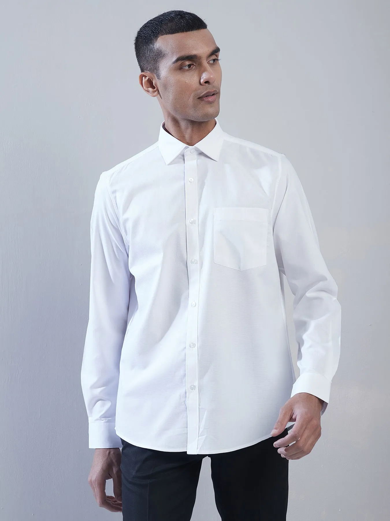 100% Cotton White Dobby Slim Fit Full Sleeve Formal Shirt