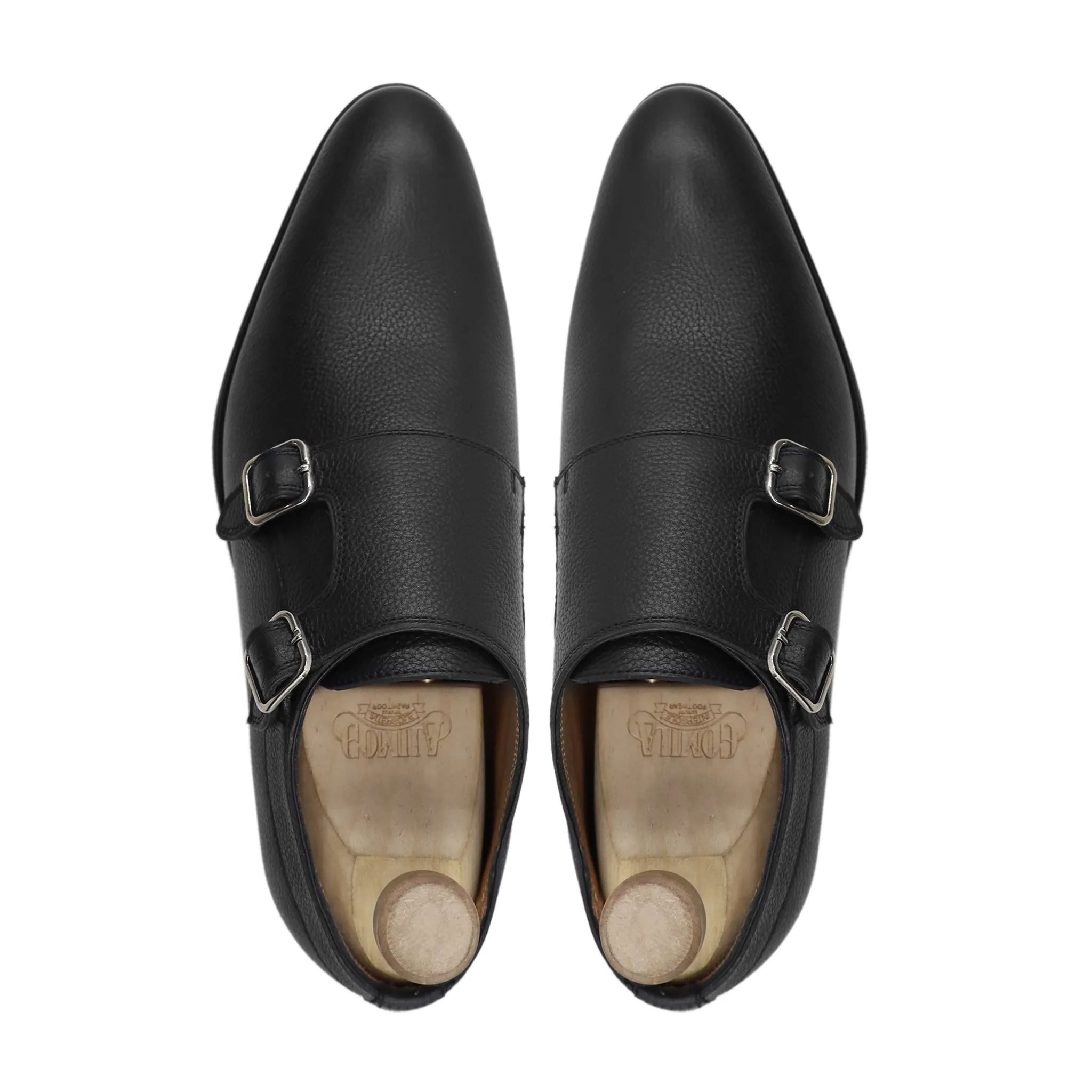 Akranes - Men's Black Pebble Grain Leather Double Monkstrap Shoe