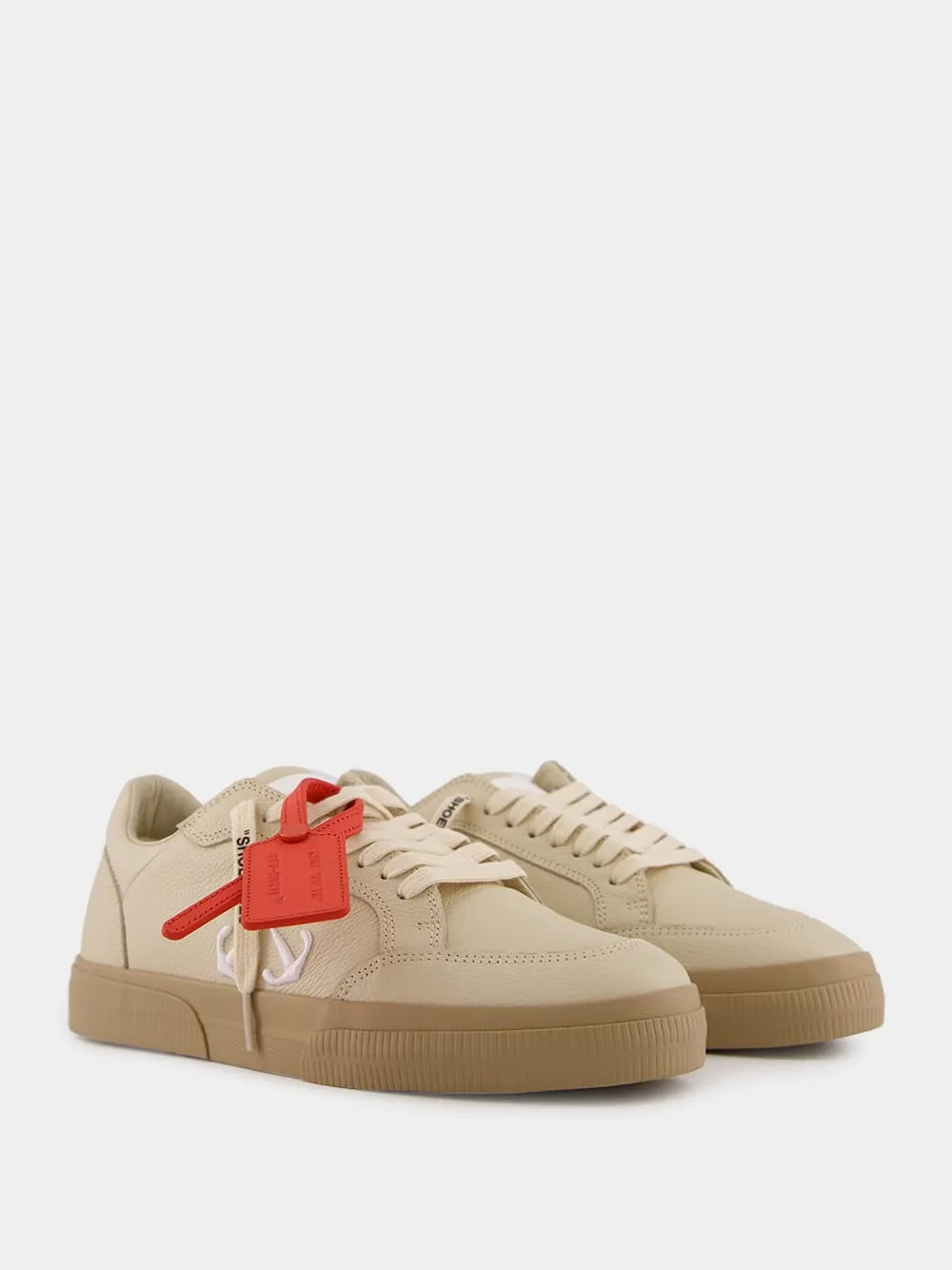 Beige New Low Vulcanized Calf Leather Sneakers