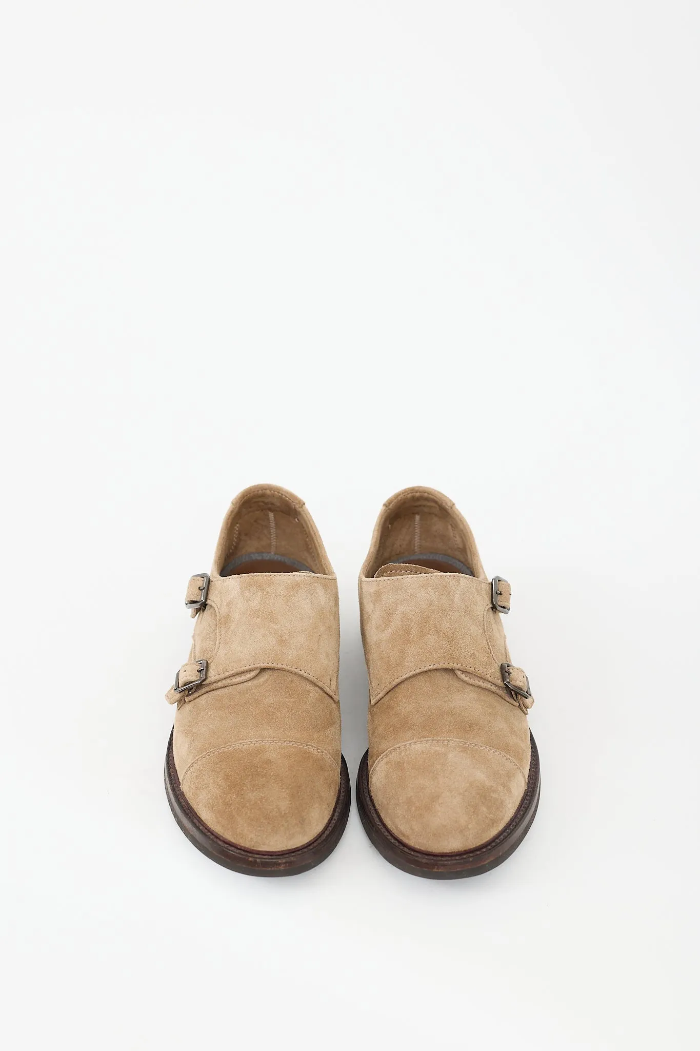 Beige Suede Monk Strap Derby