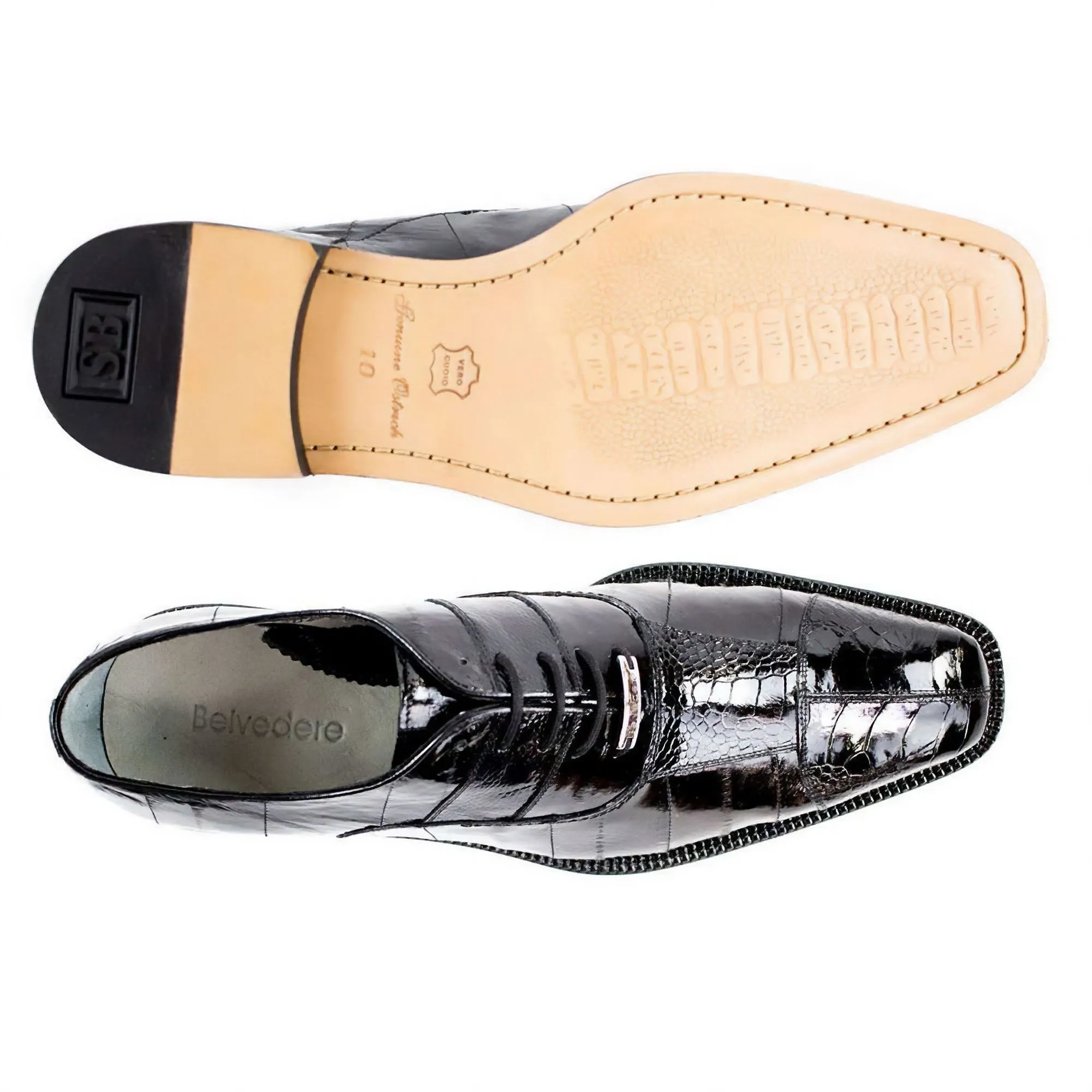 Belvedere Mare in Black Genuine Ostrich & Eel Oxfords