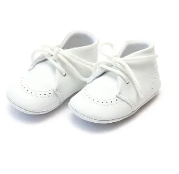 Benny Leather Brogue Crib Shoe White