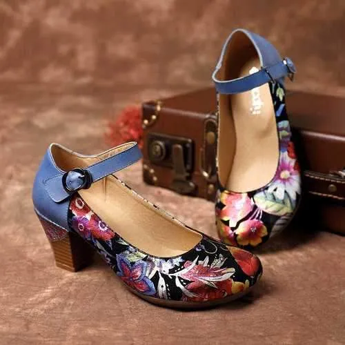 Bloom Flower Buckle Strap Pumps