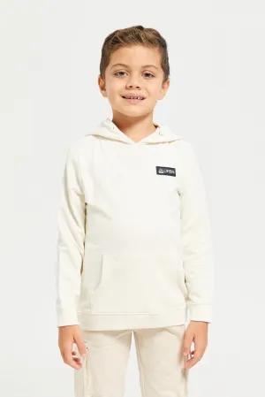 Boys Beige Hooded Printed Sweatshirt