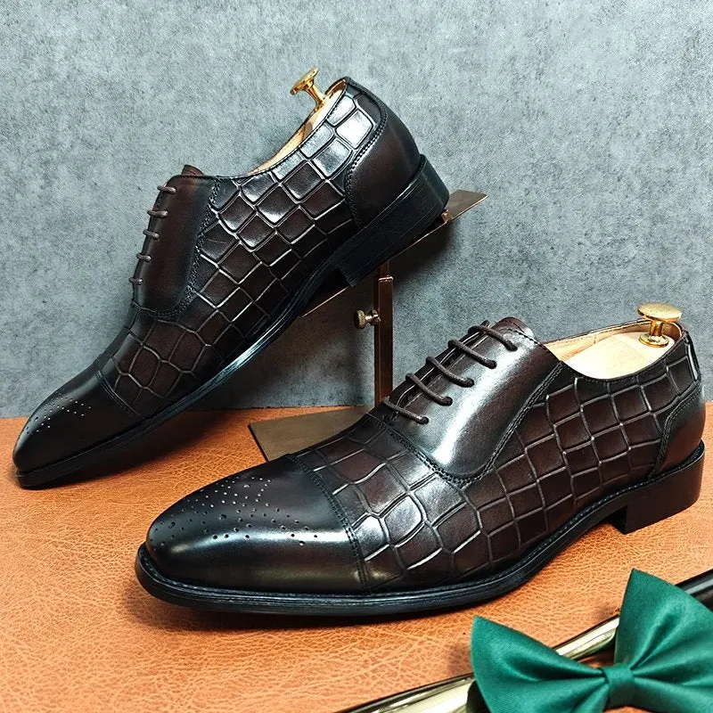 Brown Black Crocodile Print Oxford Shoes