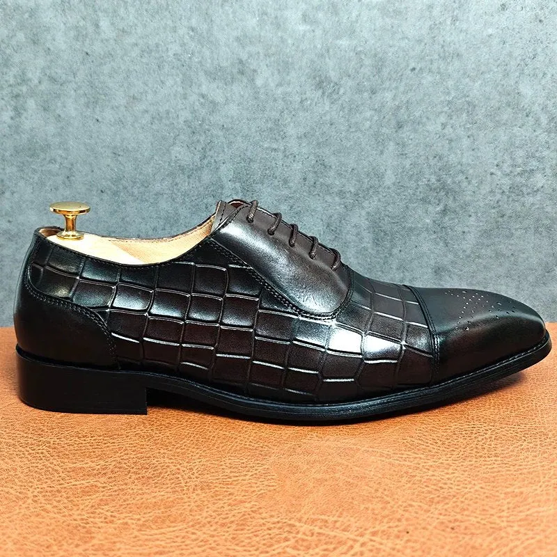 Brown Black Crocodile Print Oxford Shoes