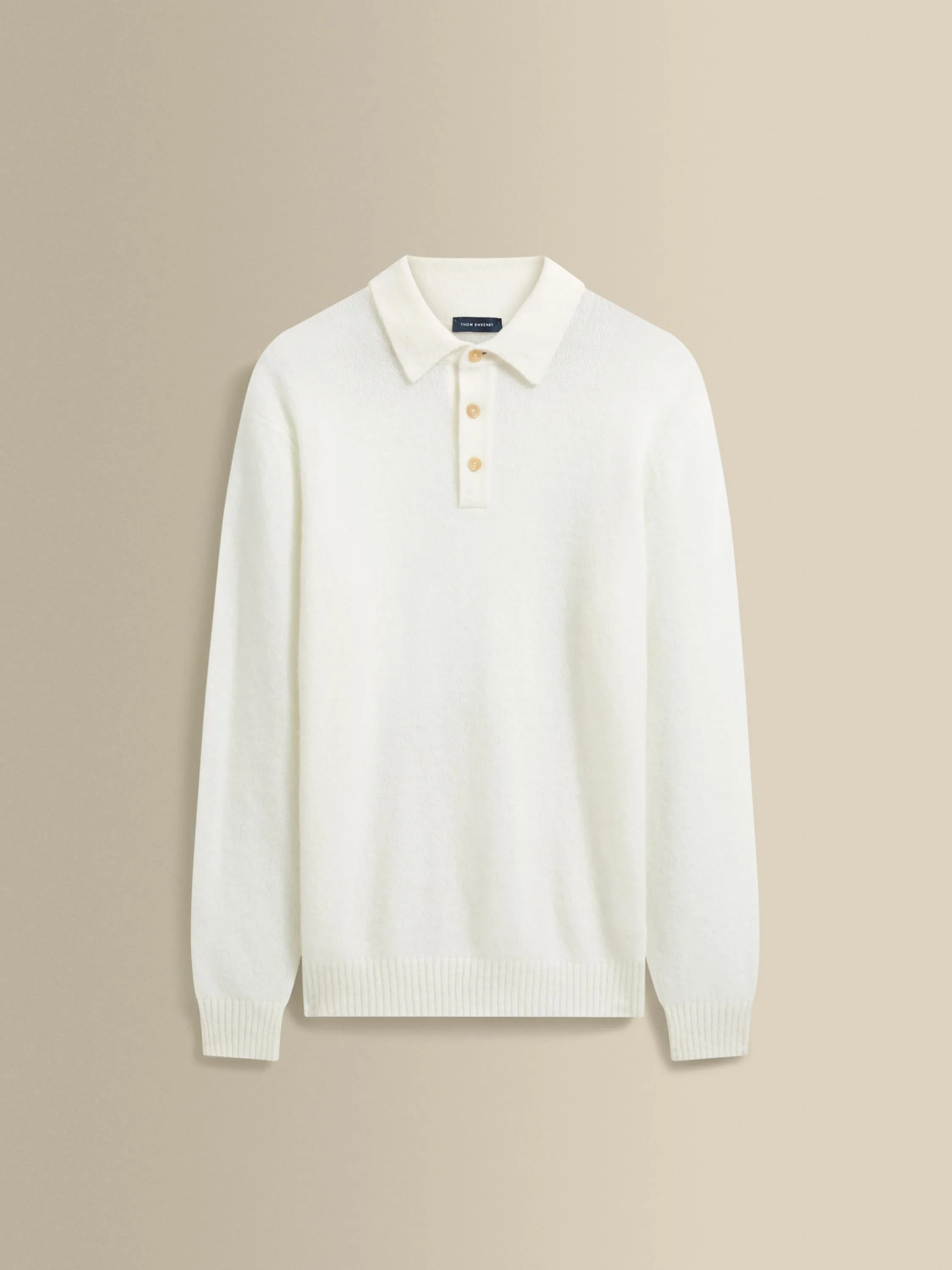 Brushed Cashmere Silk Long Sleeve Polo Shirt