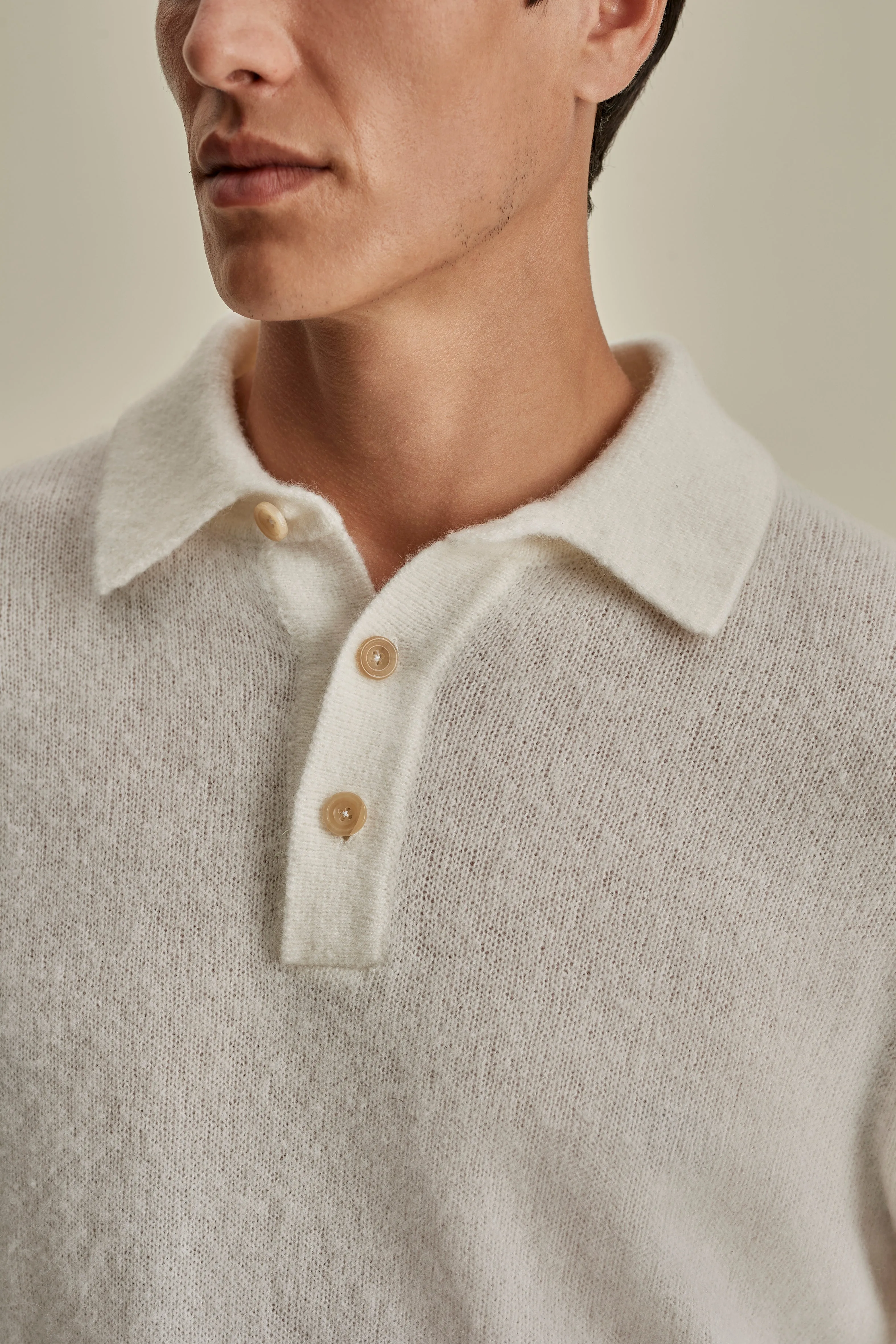 Brushed Cashmere Silk Long Sleeve Polo Shirt