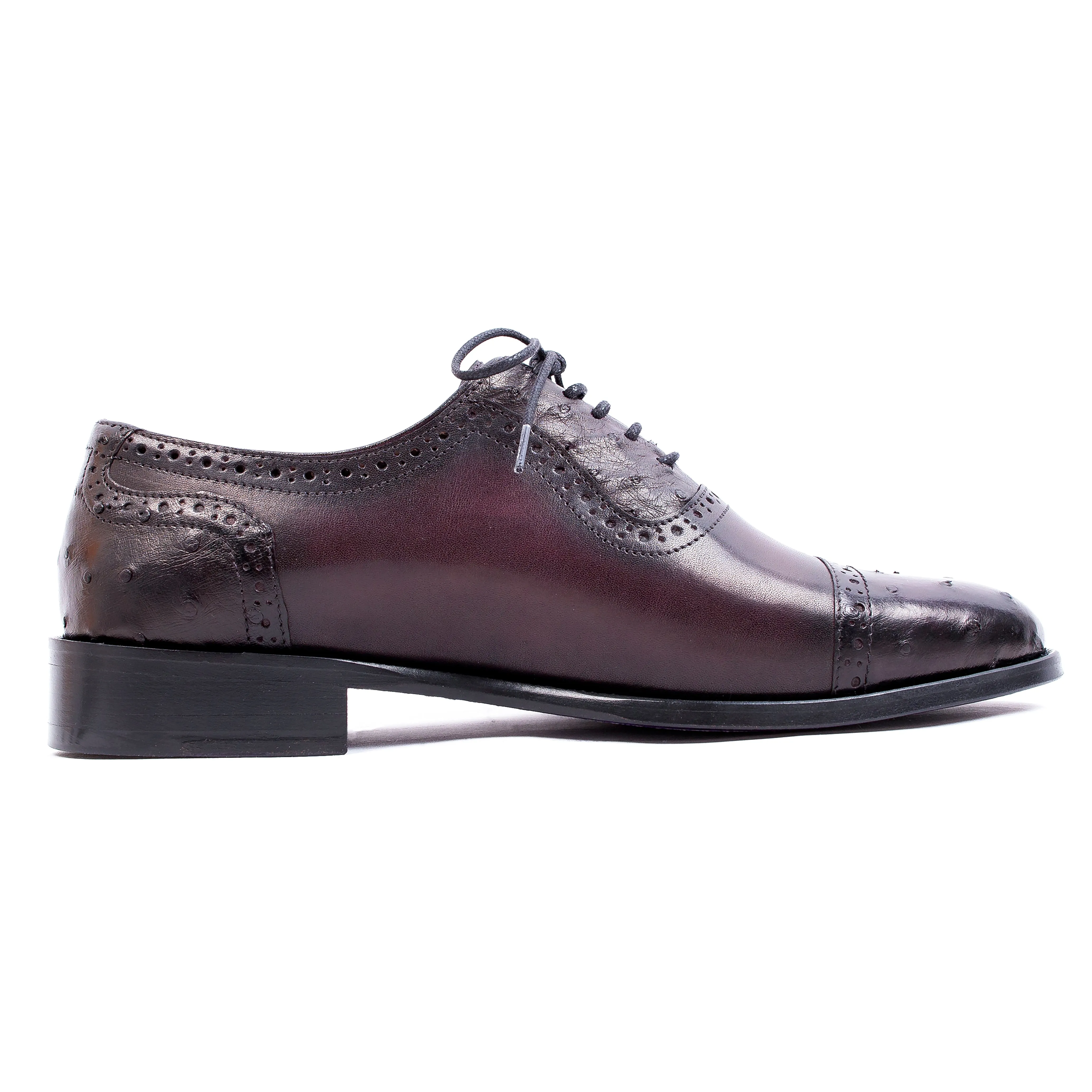 Burgundy Leather Shoes with Ostrich Detailing