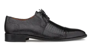 Cap Toe Lizard Lace Up Derby Black