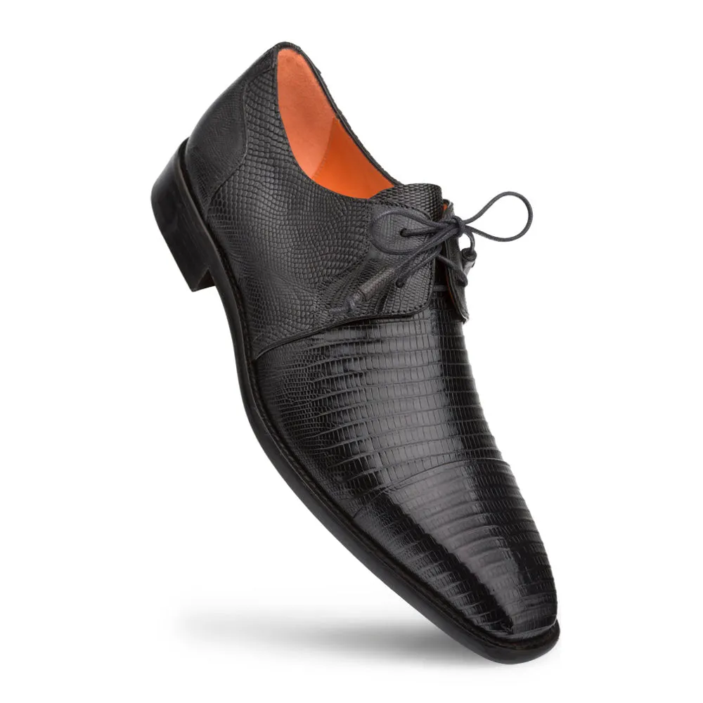 Cap Toe Lizard Lace Up Derby Black