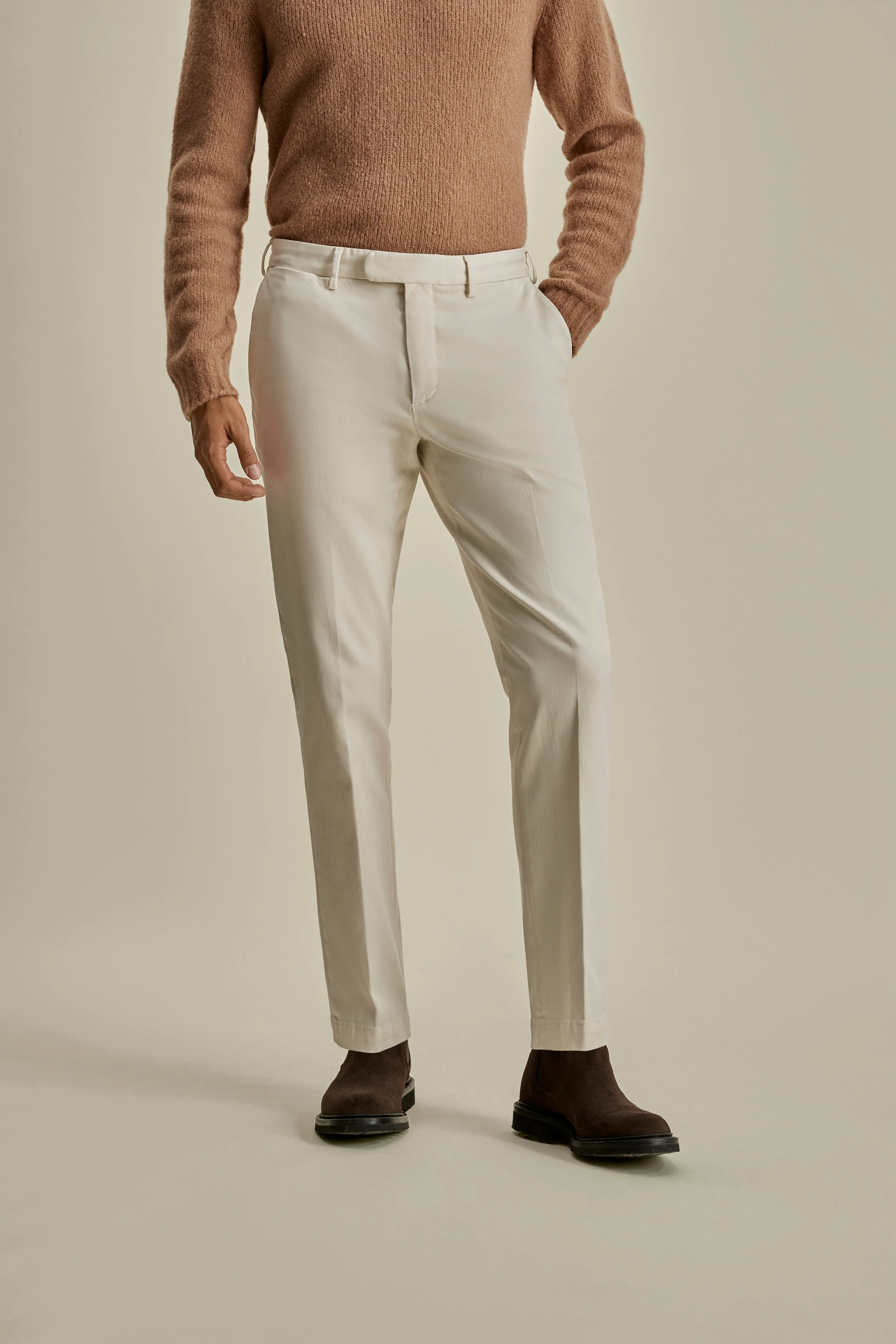 Cotton Easy Fit Flat Front Chinos