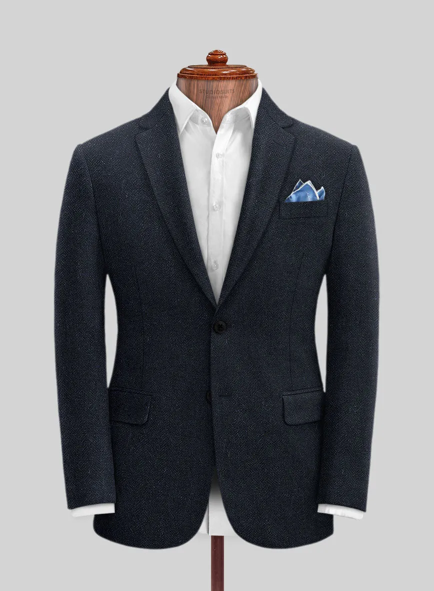 Deep Blue Herringbone Tweed Jacket