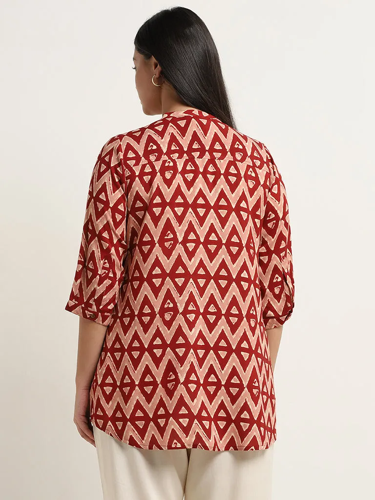 Diza Maroon Geometric Ikat Printed Straight Kurti