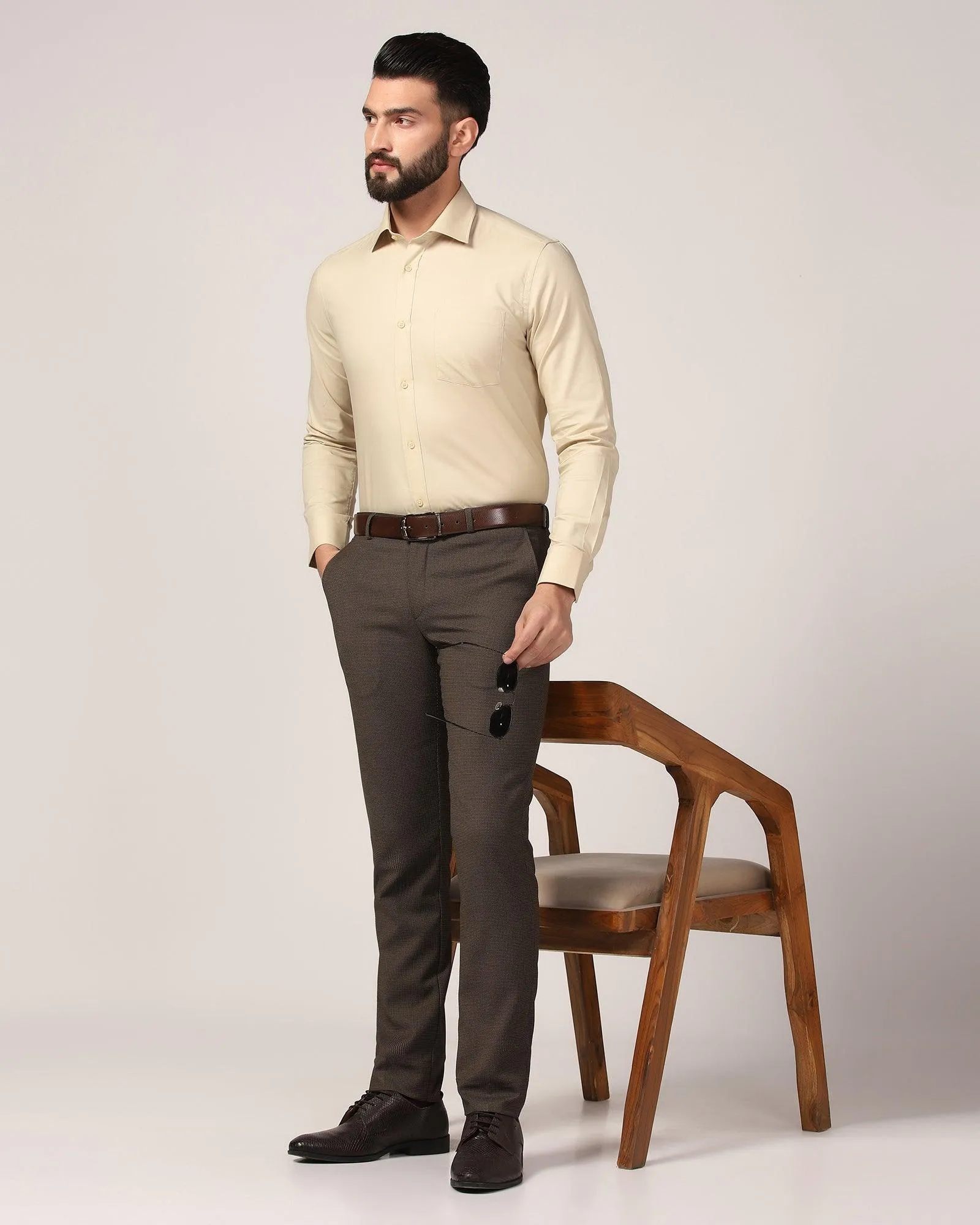 Formal Beige Solid Shirt - Retro