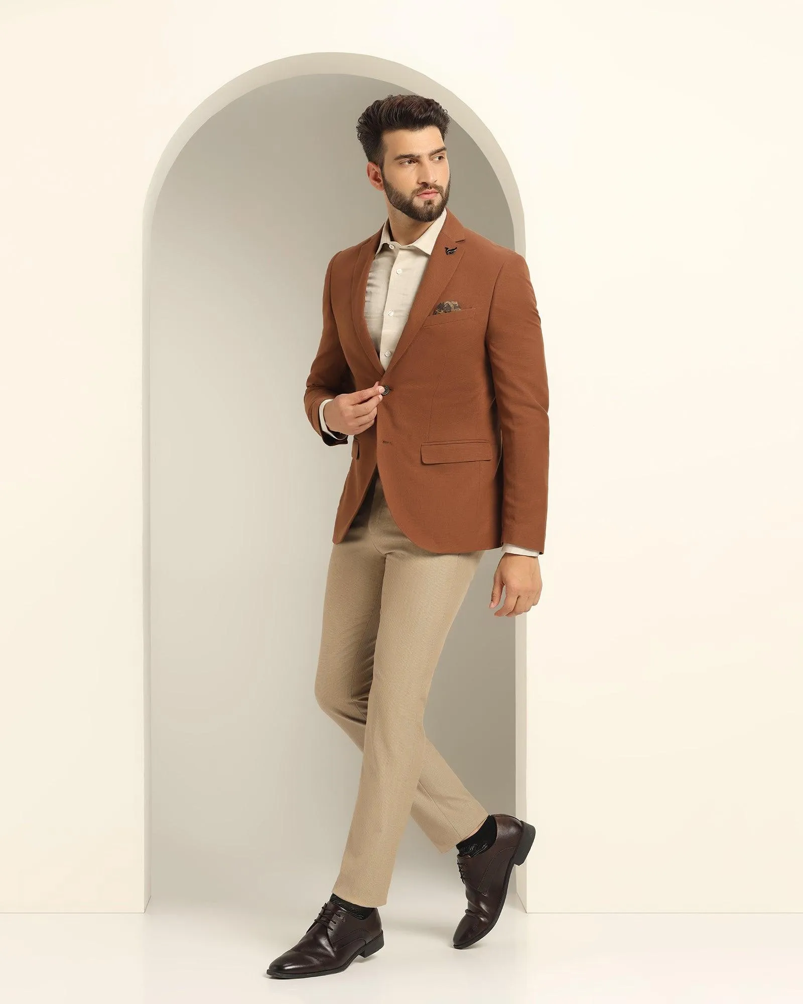 Formal Tobacco Brown Textured Blazer - Sarwin