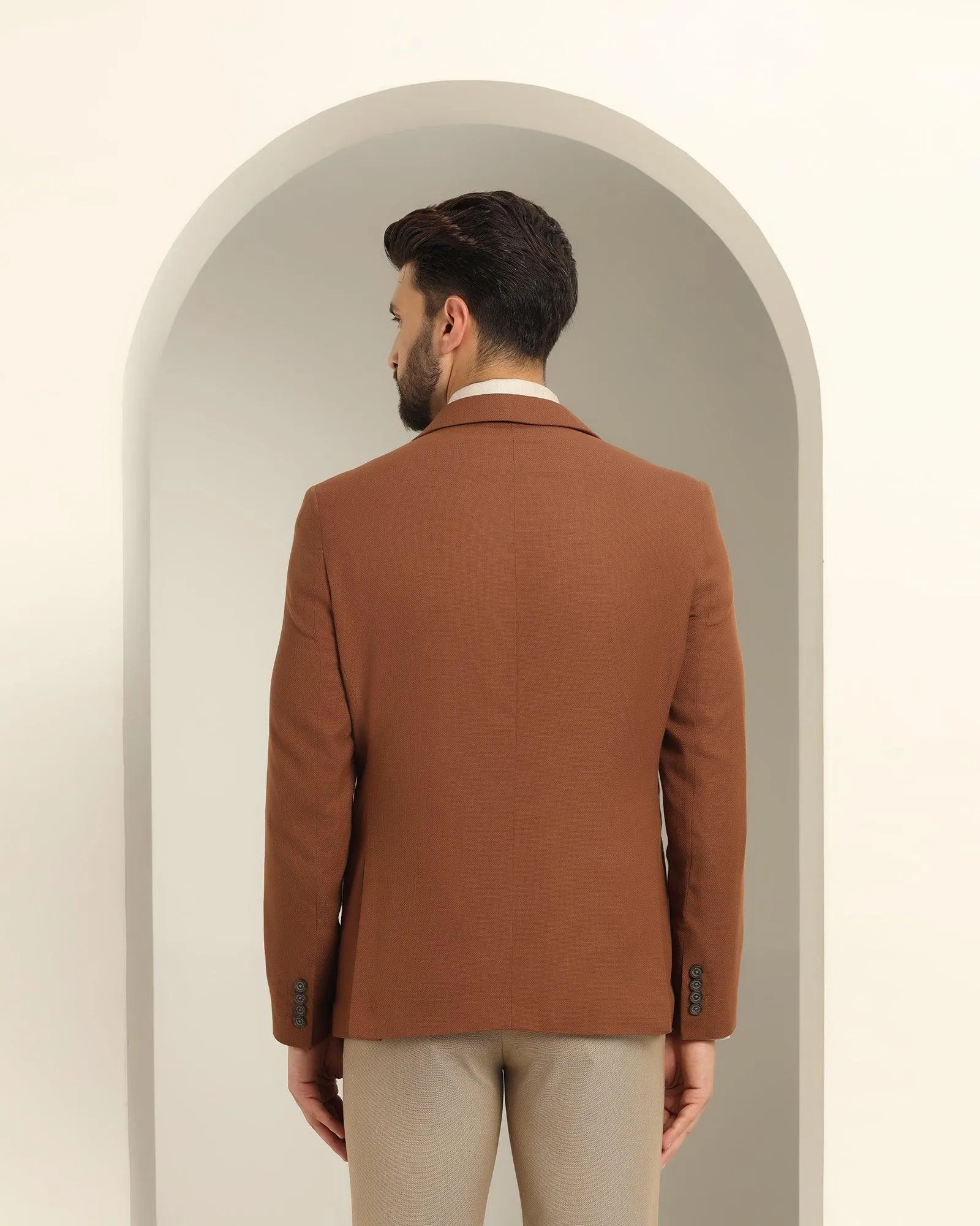 Formal Tobacco Brown Textured Blazer - Sarwin