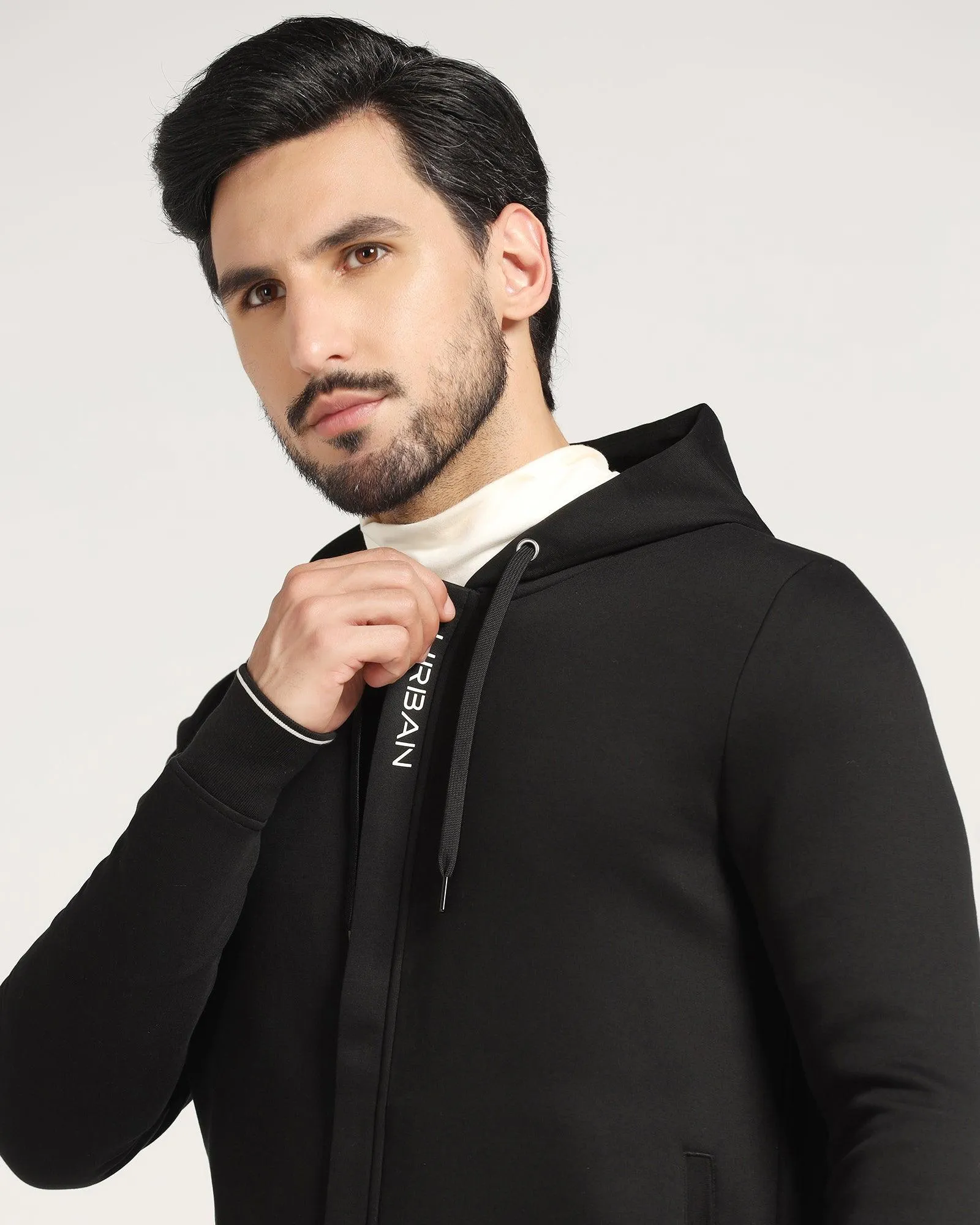 Hoodie Black Solid Sweatshirt - Morgo