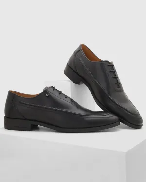 Elegant Ruby Black Leather Solid Oxford Shoes for Men