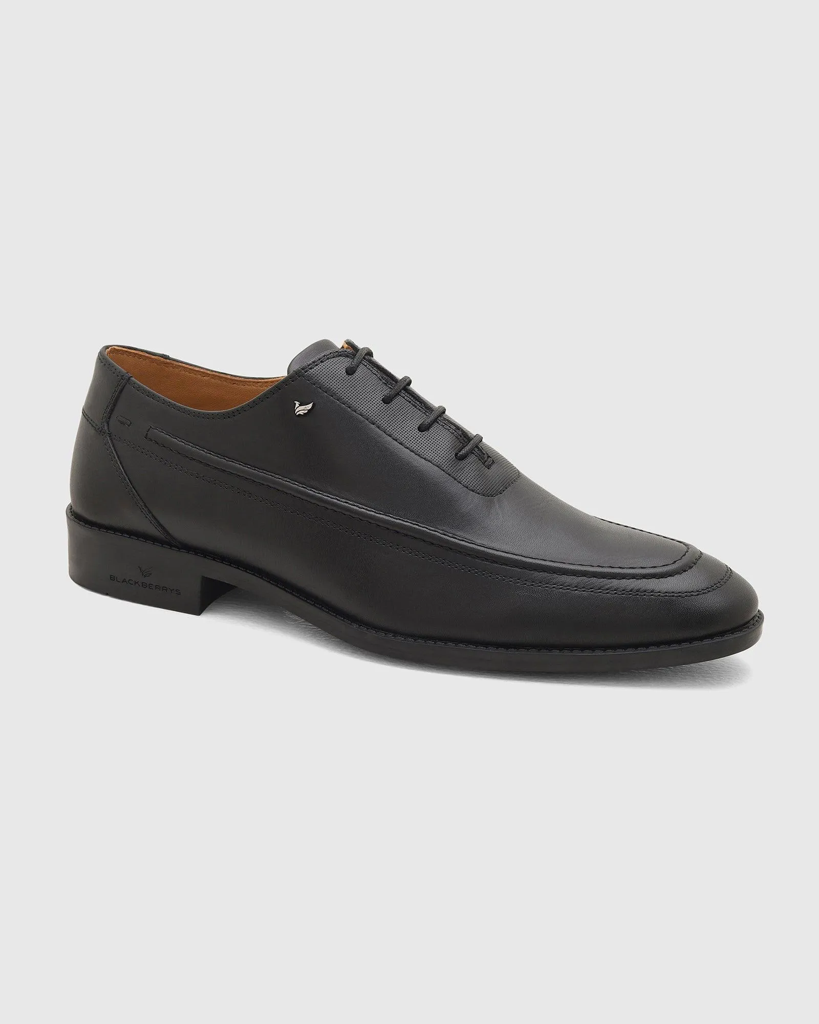 Elegant Ruby Black Leather Solid Oxford Shoes for Men