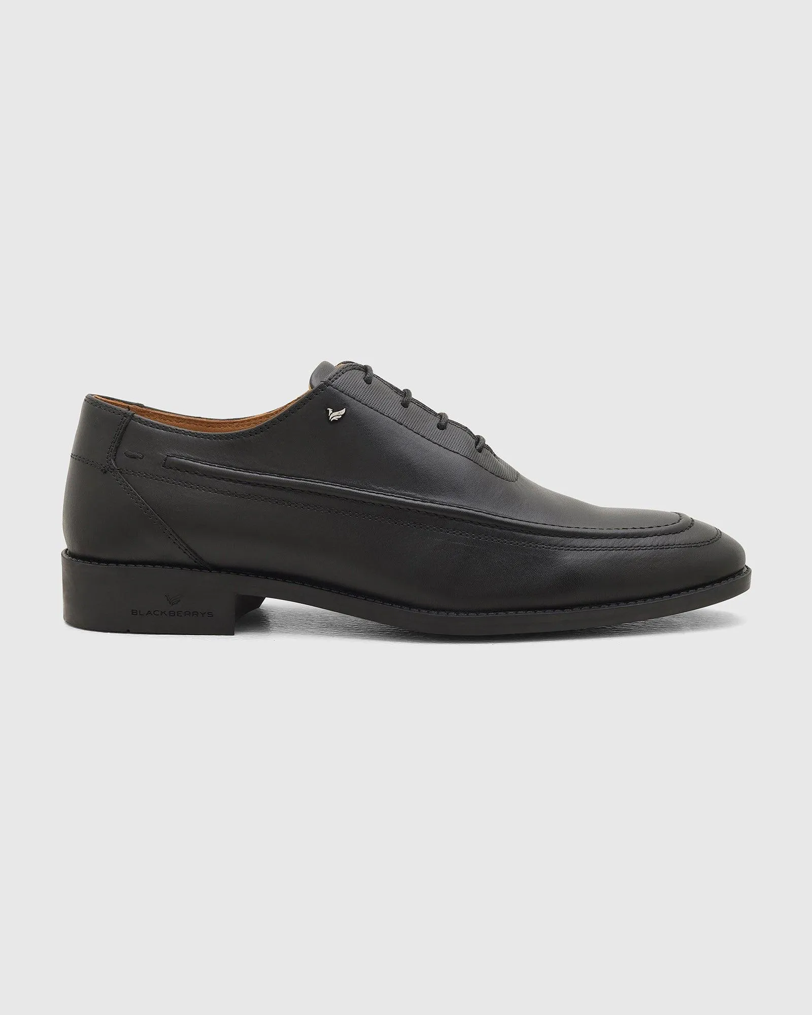 Elegant Ruby Black Leather Solid Oxford Shoes for Men