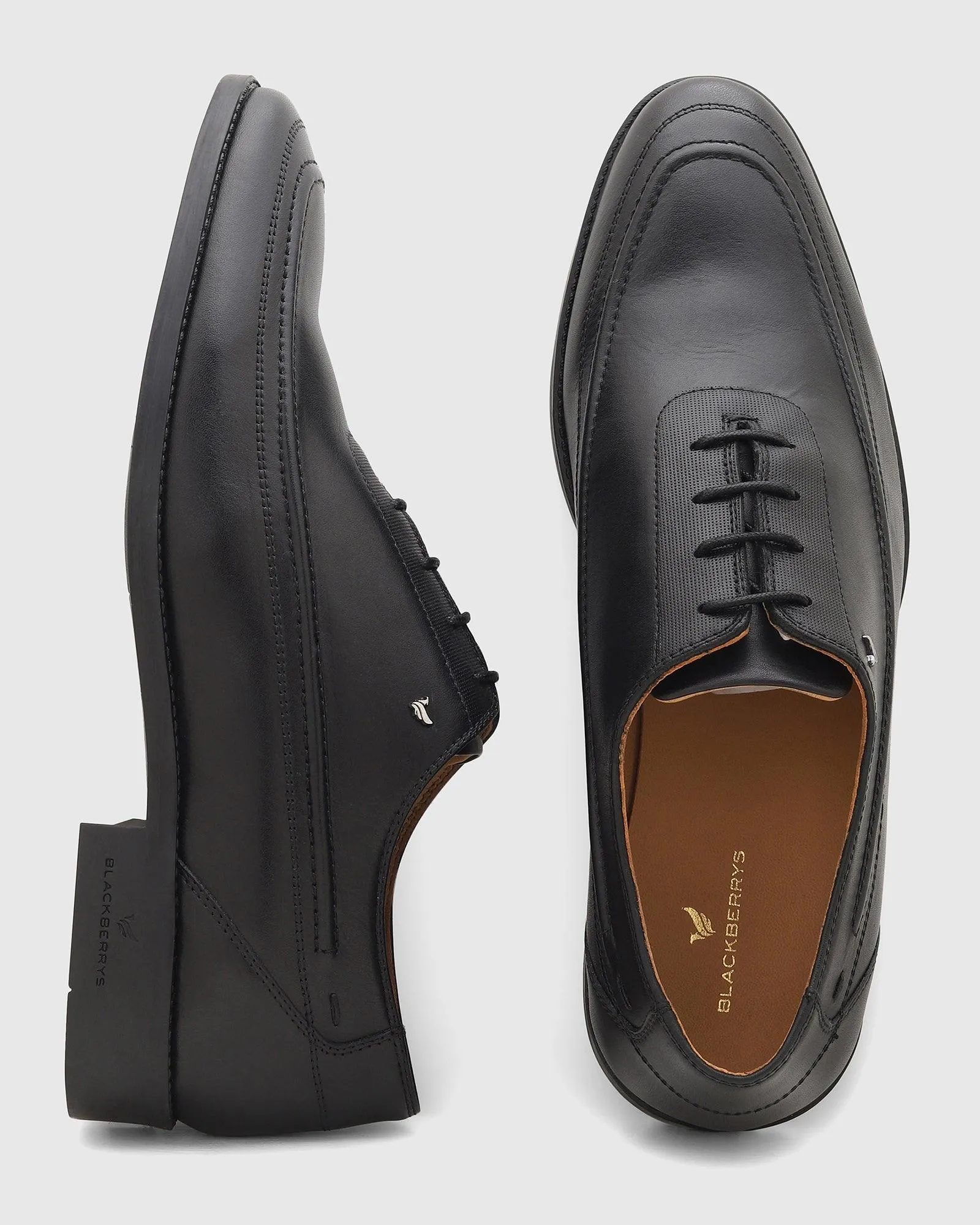 Elegant Ruby Black Leather Solid Oxford Shoes for Men