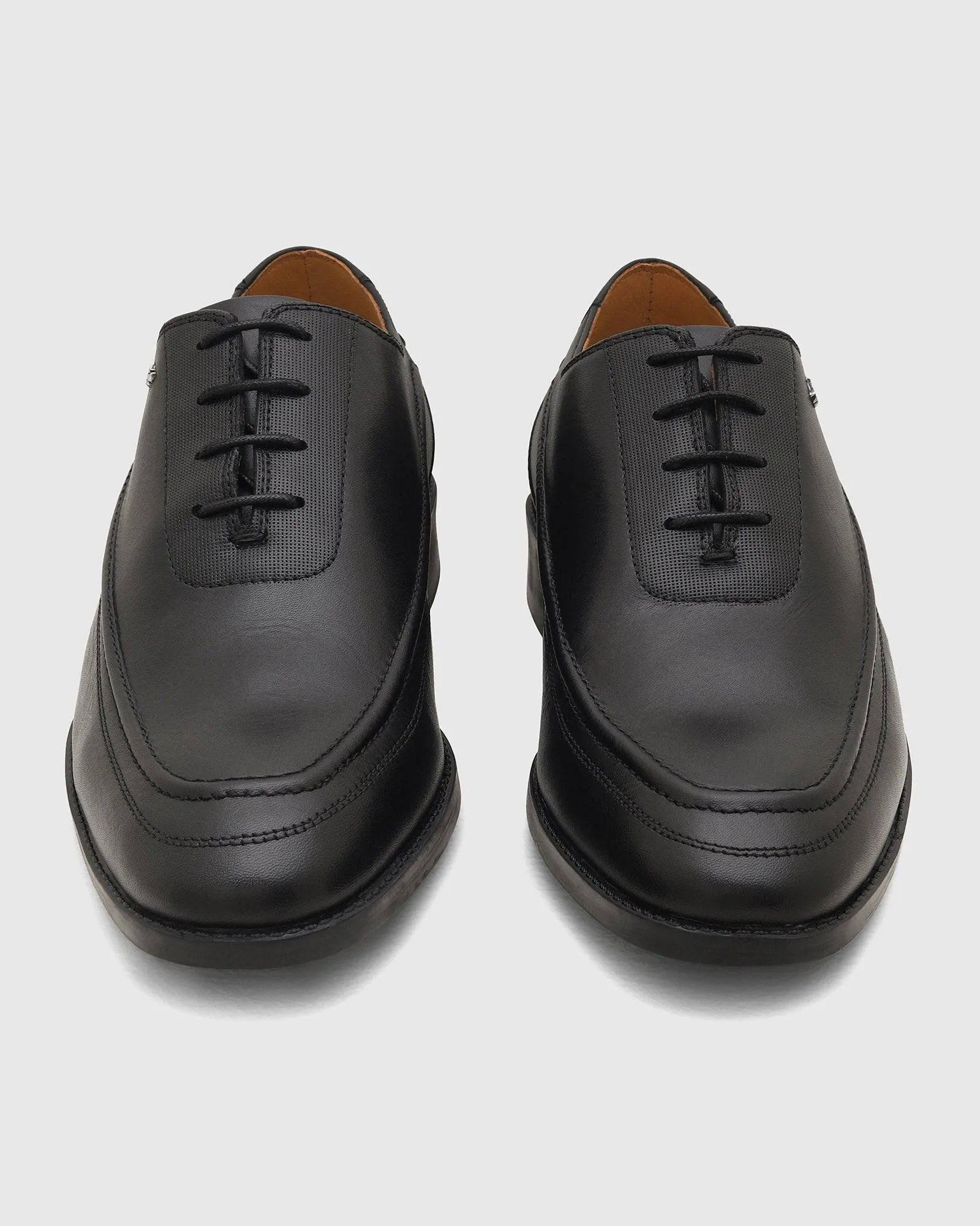 Elegant Ruby Black Leather Solid Oxford Shoes for Men