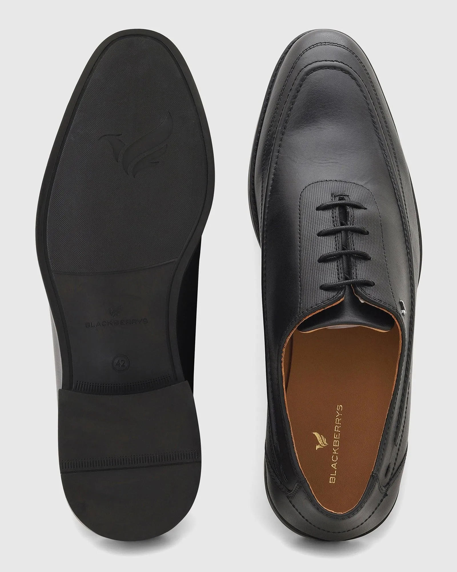 Elegant Ruby Black Leather Solid Oxford Shoes for Men