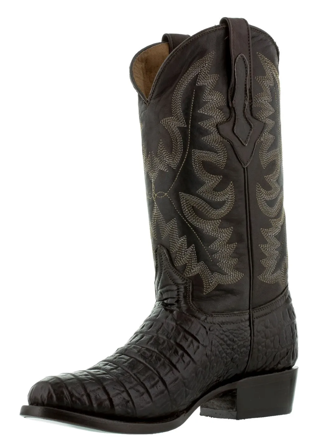 Men's Brown Genuine Leather Exotic Crocodile Alligator Belly Cowboy Boots Round