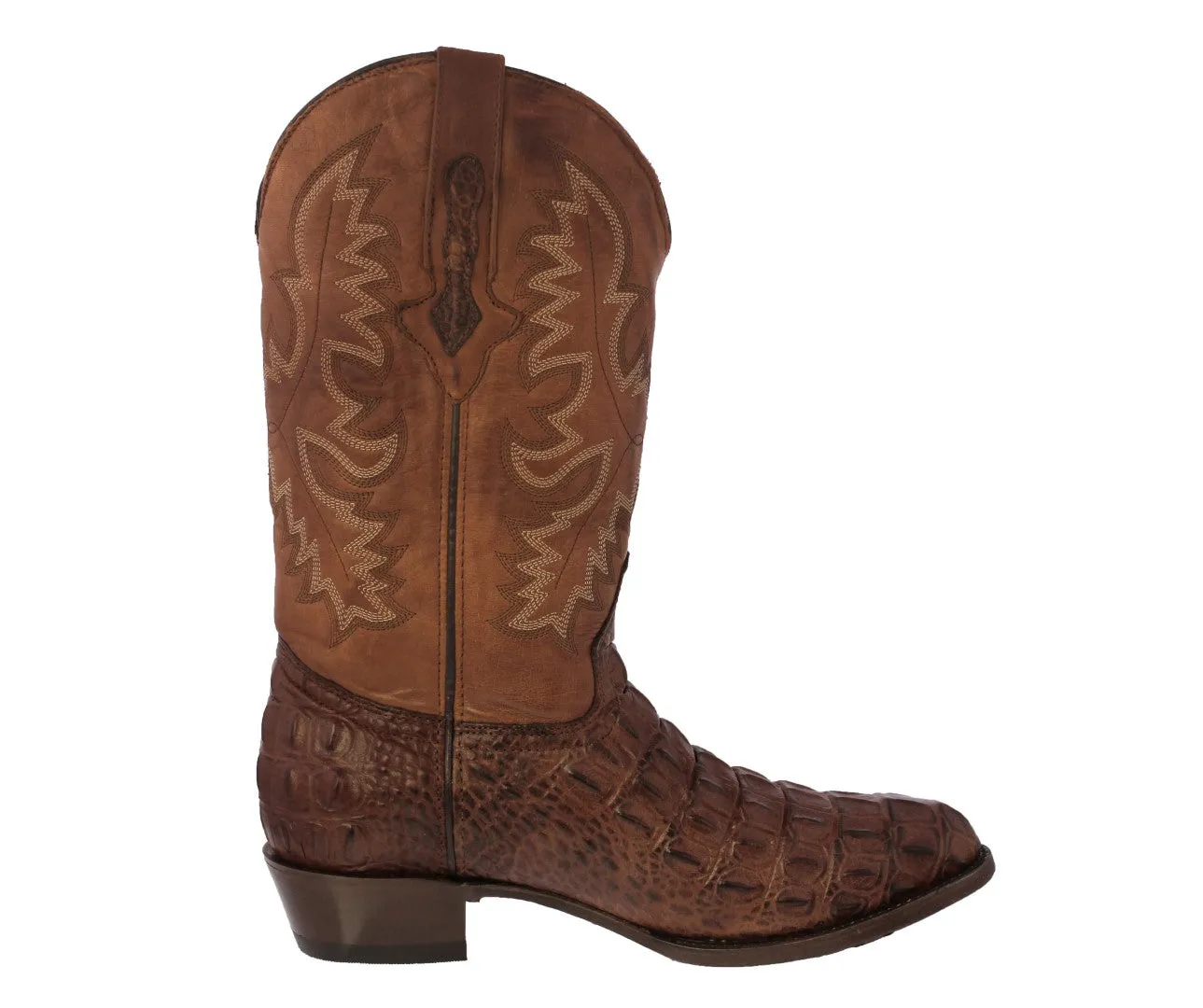 Mens Brown Leather Cowboy Boots Alligator Back Print - Round Toe