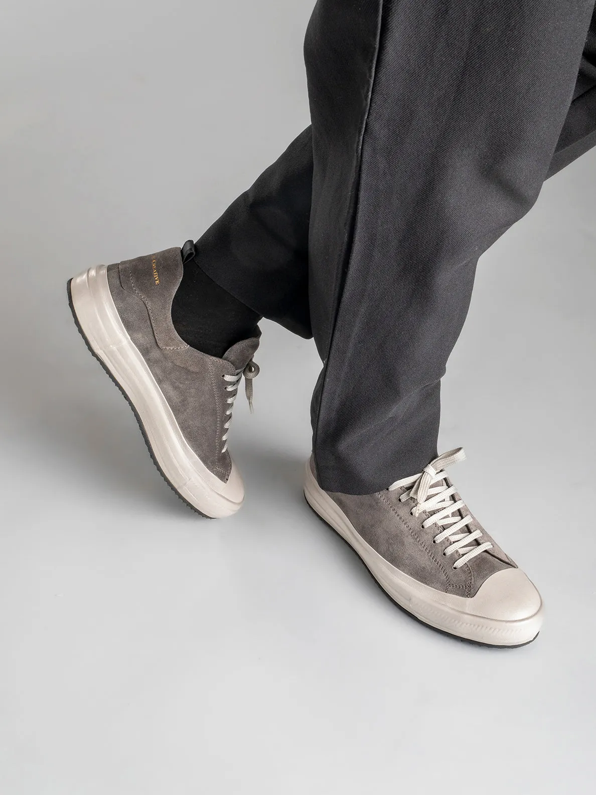 MES 009 - Taupe Leather and Suede Low Top Sneakers