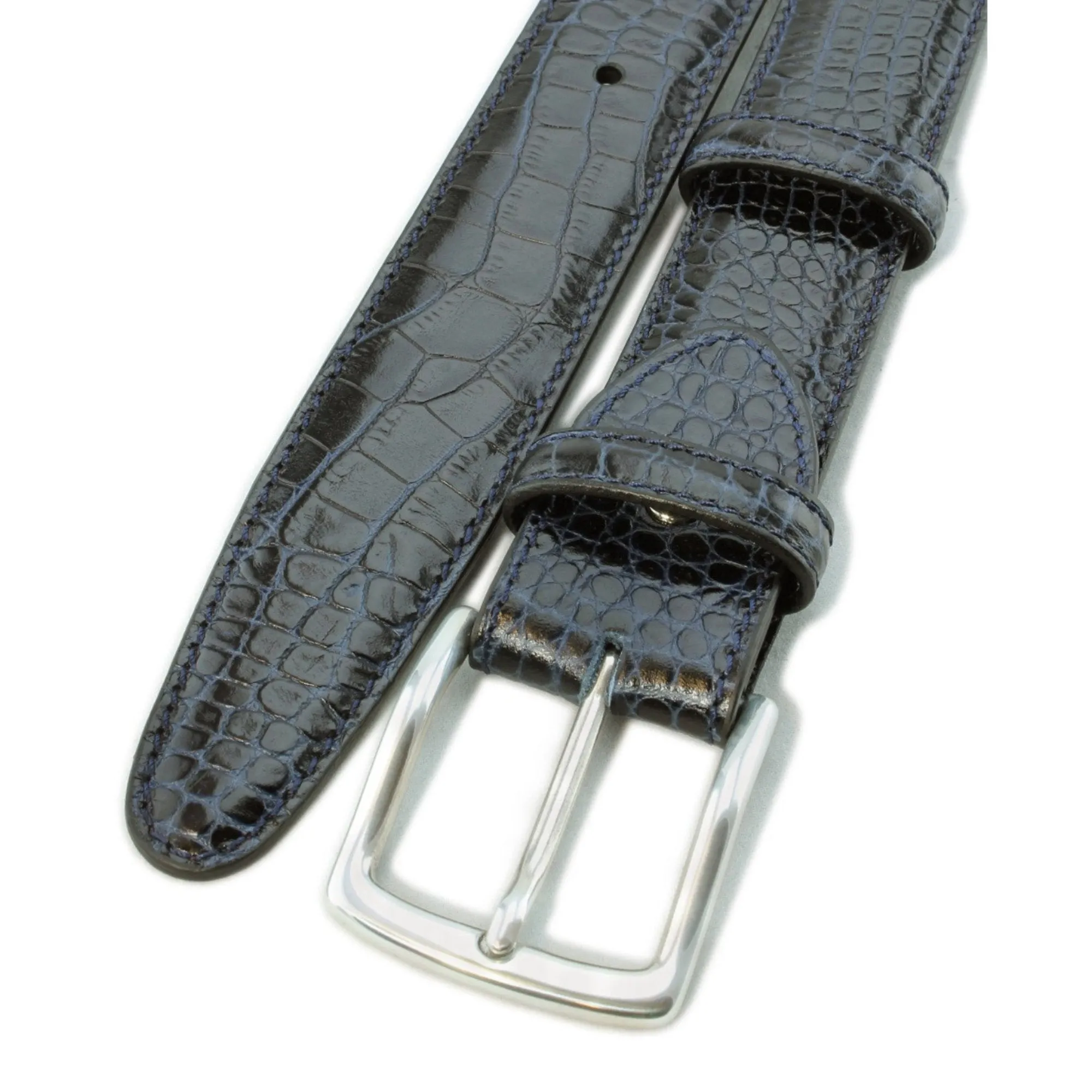 Navy blue mock crocodile belt