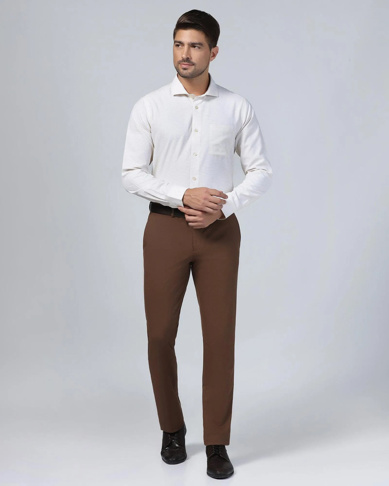 Non Iron Formal Beige Textured Shirt - Matrix