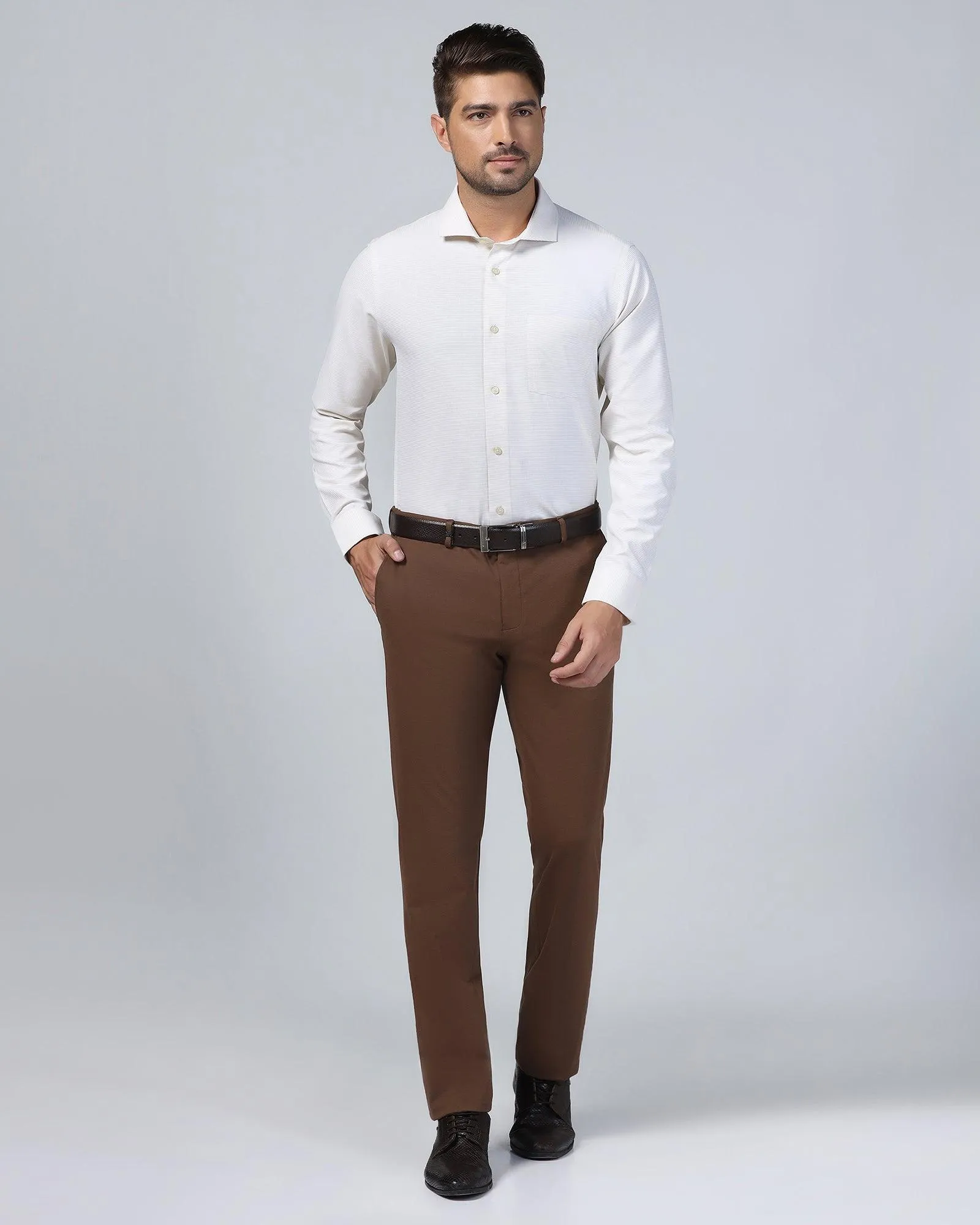 Non Iron Formal Beige Textured Shirt - Matrix