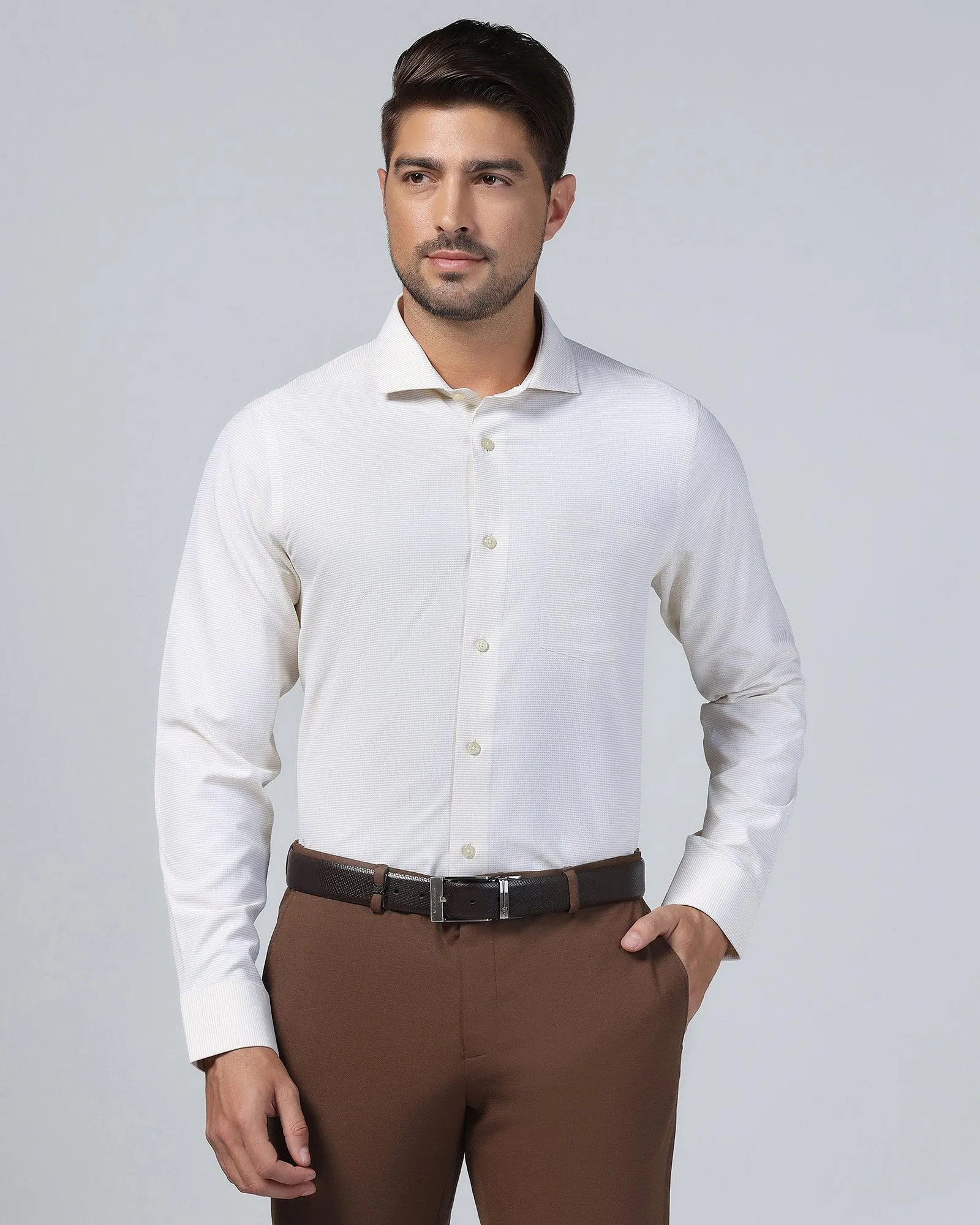 Non Iron Formal Beige Textured Shirt - Matrix