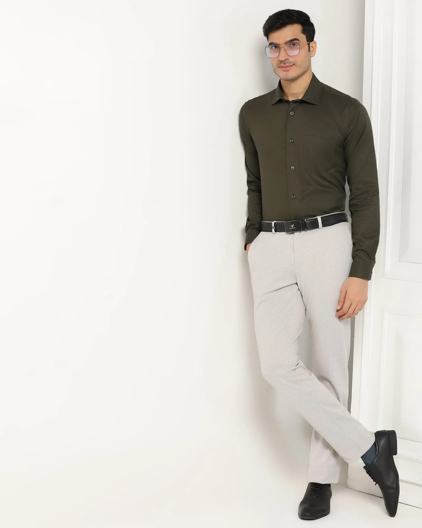 Non Iron Formal Olive Textured Shirt - P31