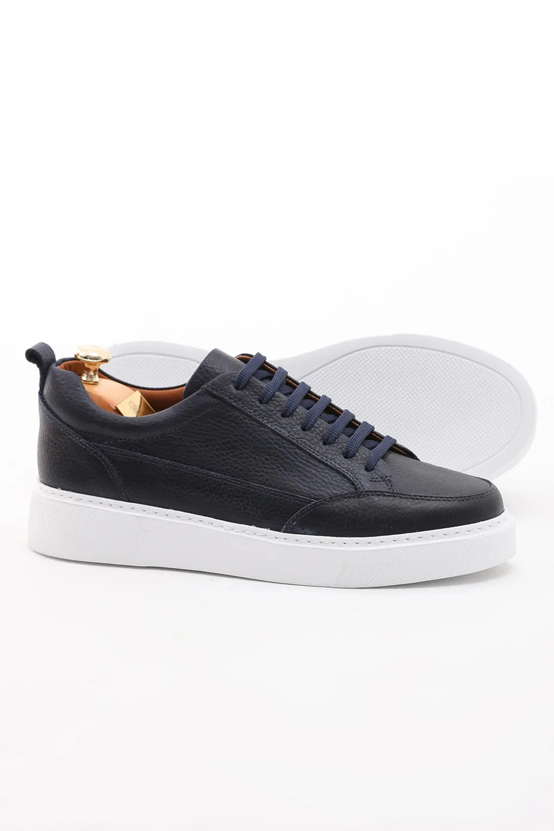 Oceanic Blue Luxe Leather Sneakers.