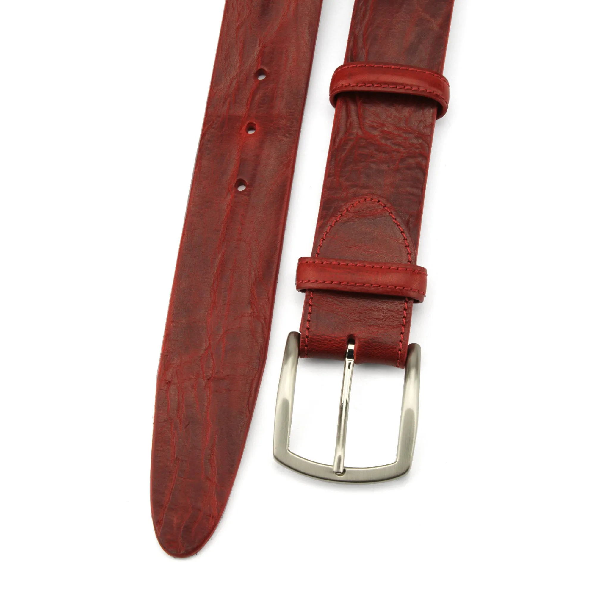 Rich Red Vintage Feel Satin Silver Prong Belt