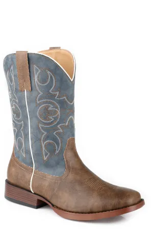 Roper Youth Unisex Ainsley Brown/Blue Faux Leather Cowboy Boots