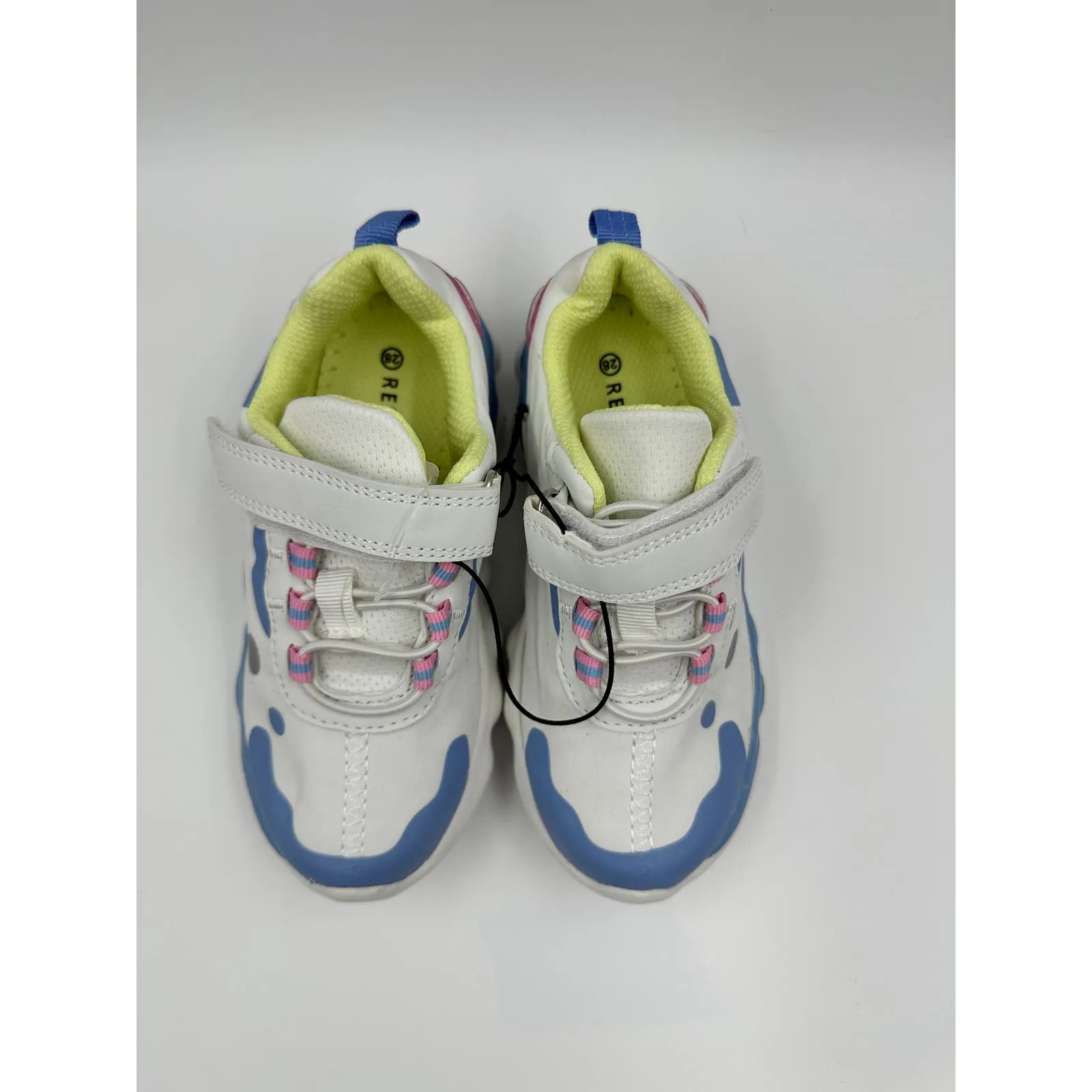 Small Kid Size 11, White Sneakers with Blue, Pink & Yellow Accents with Straps