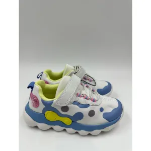 Small Kid Size 11, White Sneakers with Blue, Pink & Yellow Accents with Straps