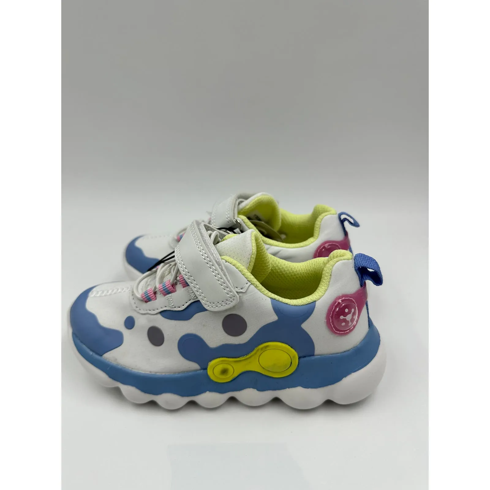 Small Kid Size 11, White Sneakers with Blue, Pink & Yellow Accents with Straps