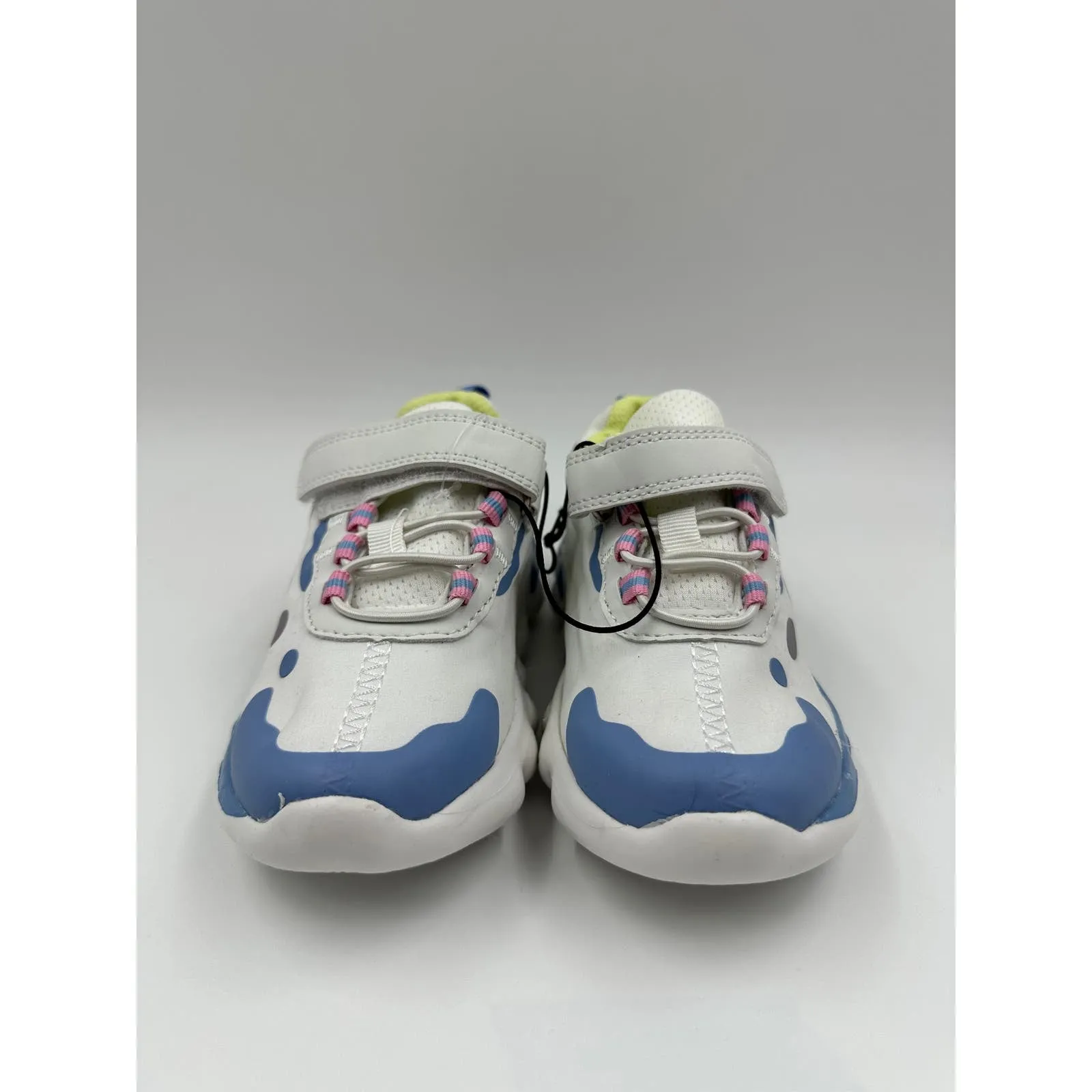 Small Kid Size 11, White Sneakers with Blue, Pink & Yellow Accents with Straps