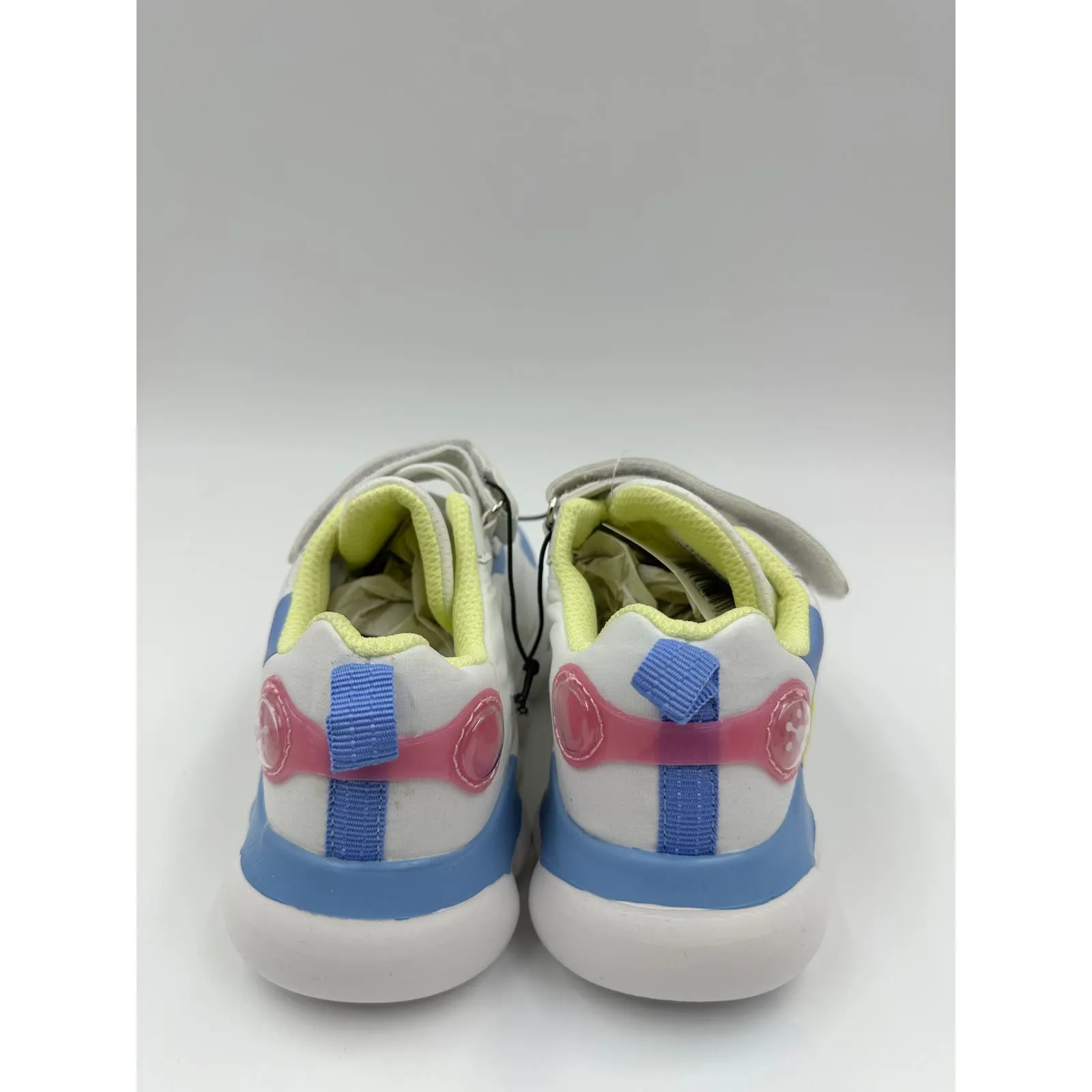 Small Kid Size 11, White Sneakers with Blue, Pink & Yellow Accents with Straps