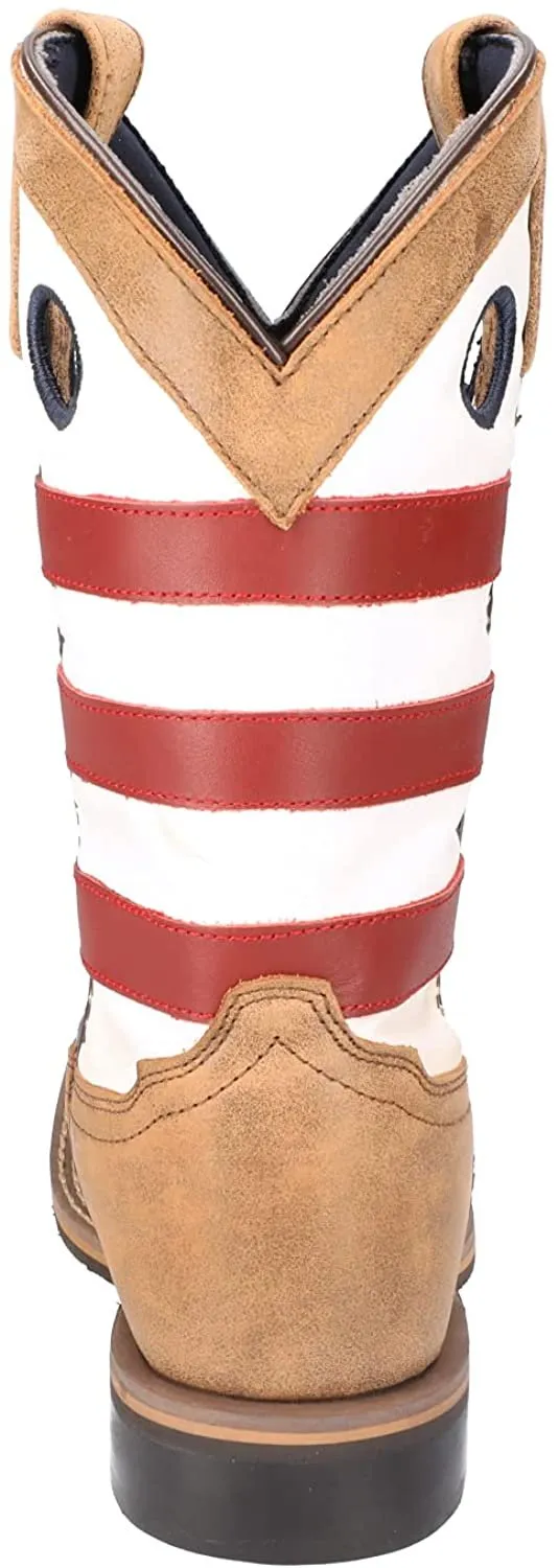 Smoky Kid's Stars and Stripes Patriotic Western Cowboy Boots - Vintage Brown