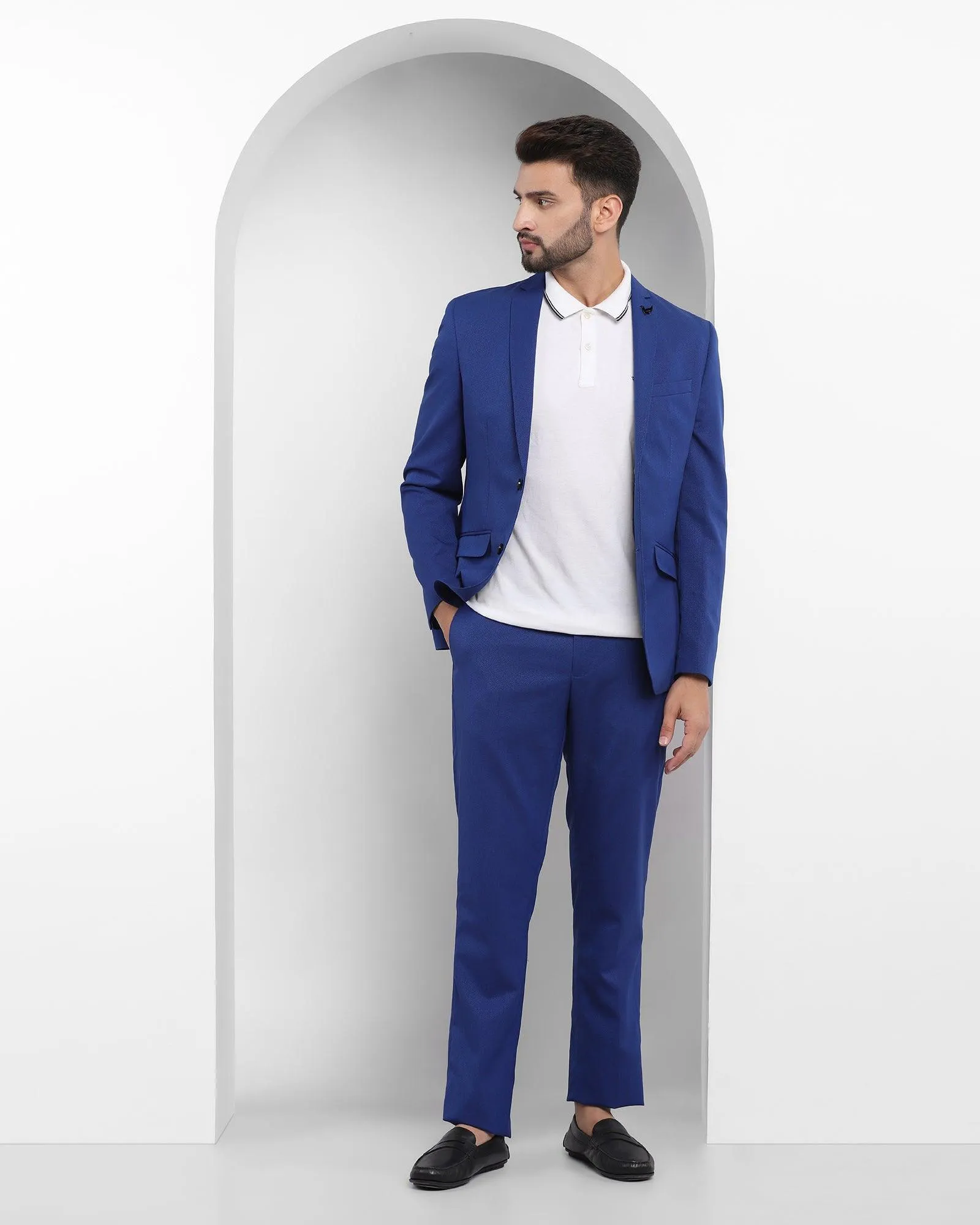 Tuxedo Three Piece Royal Blue Textured Formal Suit - Reto