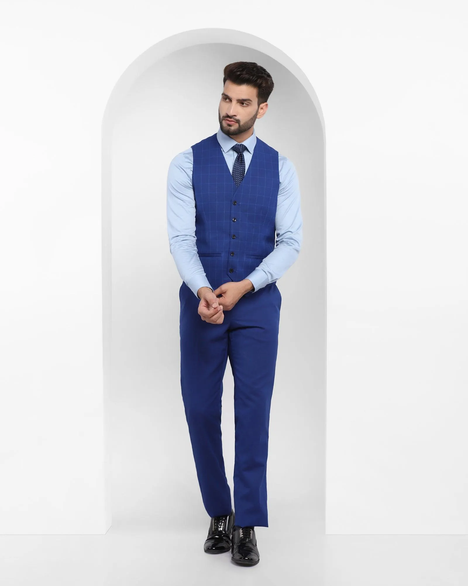 Tuxedo Three Piece Royal Blue Textured Formal Suit - Reto