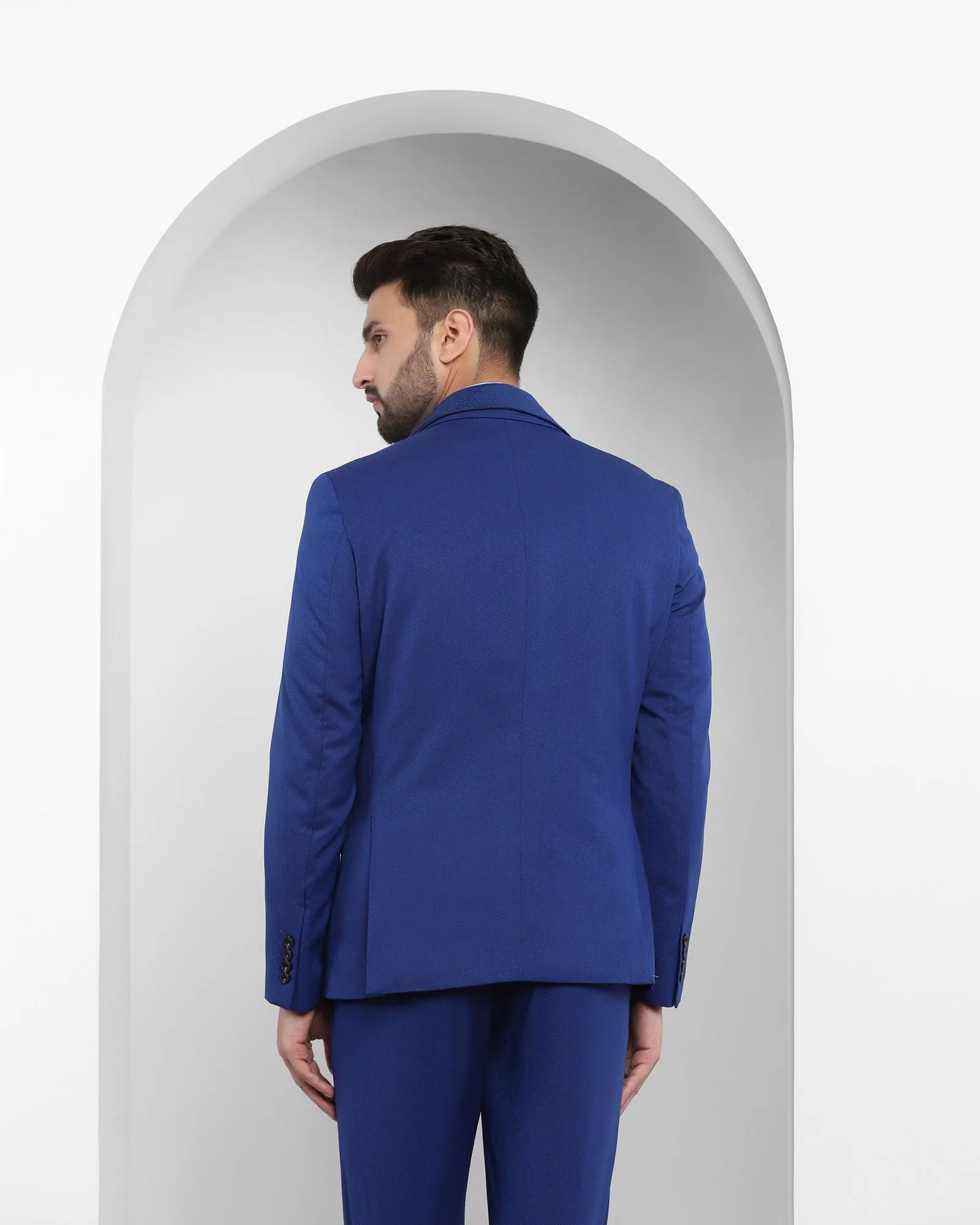 Tuxedo Three Piece Royal Blue Textured Formal Suit - Reto